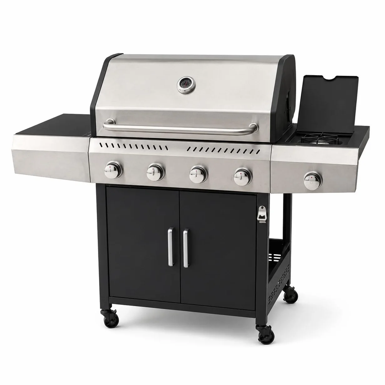 Barbecue a Gas Professionale XXL 16 kW 5 Bruciatori Acciaio Inox 304 137x50x120 cm Nero