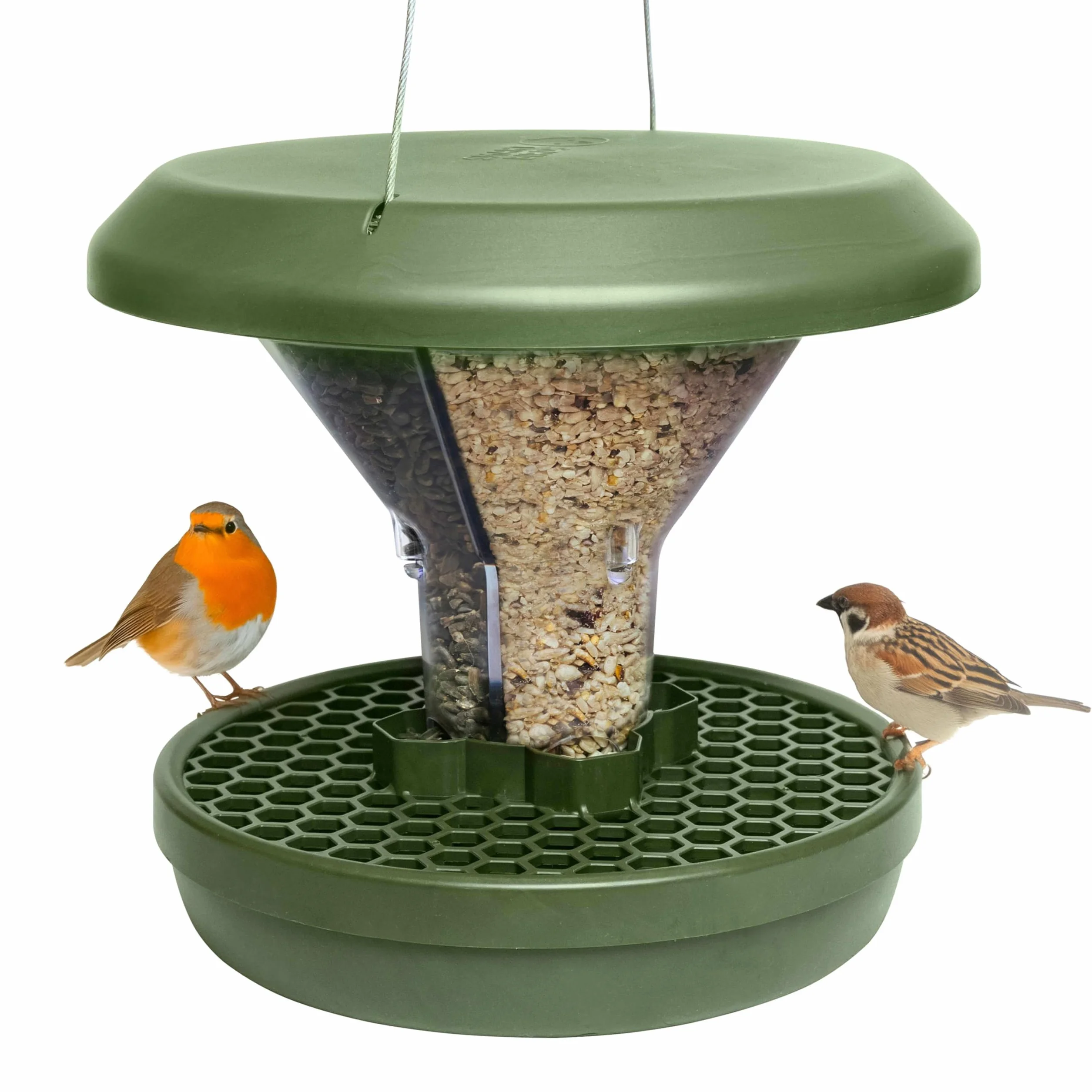 SWISSINNO Mangiatoia per Uccellini da Esterno Davos SMART BIRDS Casetta Cibo Uccelli Selvatici 2 Scomparti Antispreco Verde