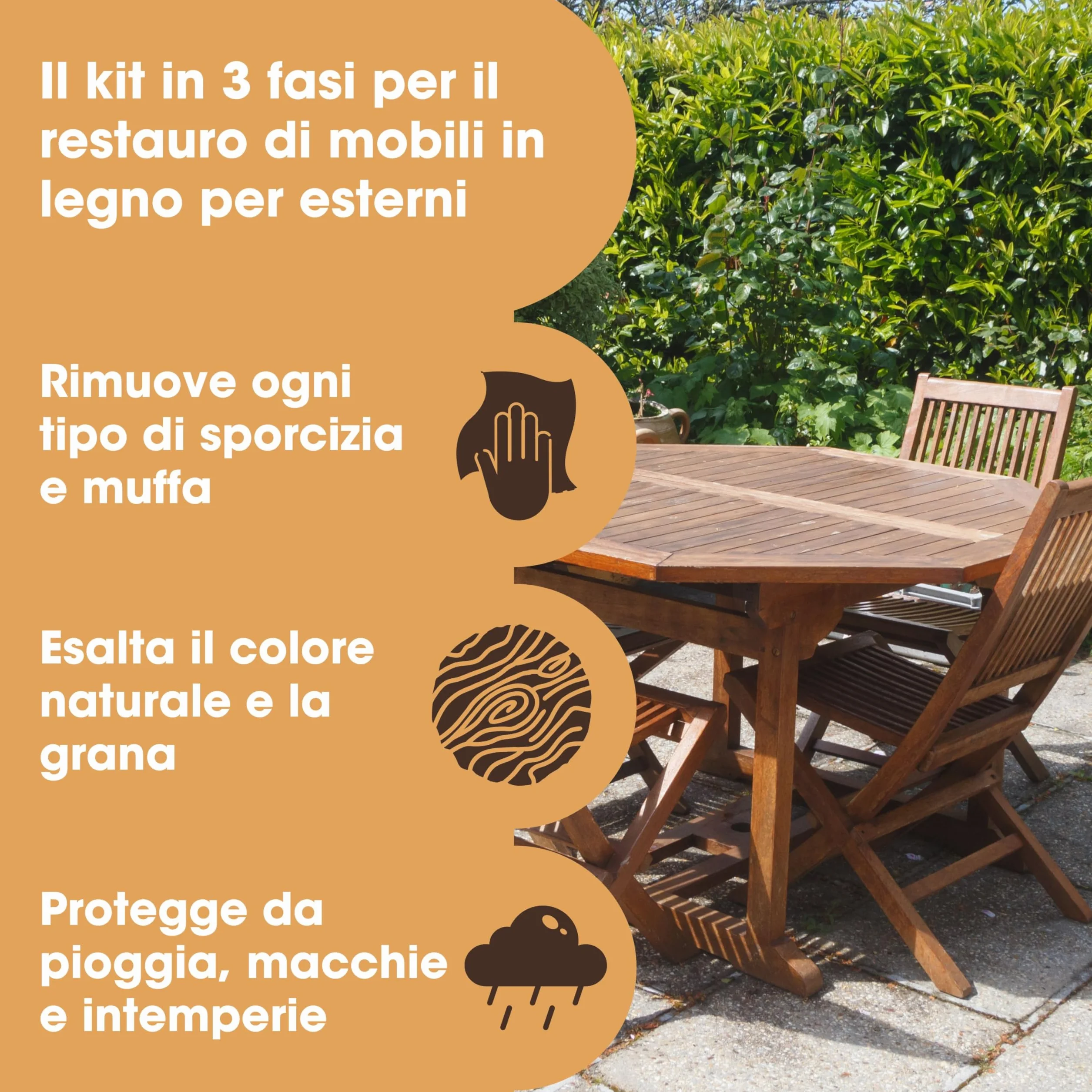 Kit cura teak - Pulisc e ripristina mobili giardino - Olio detergente schiarente