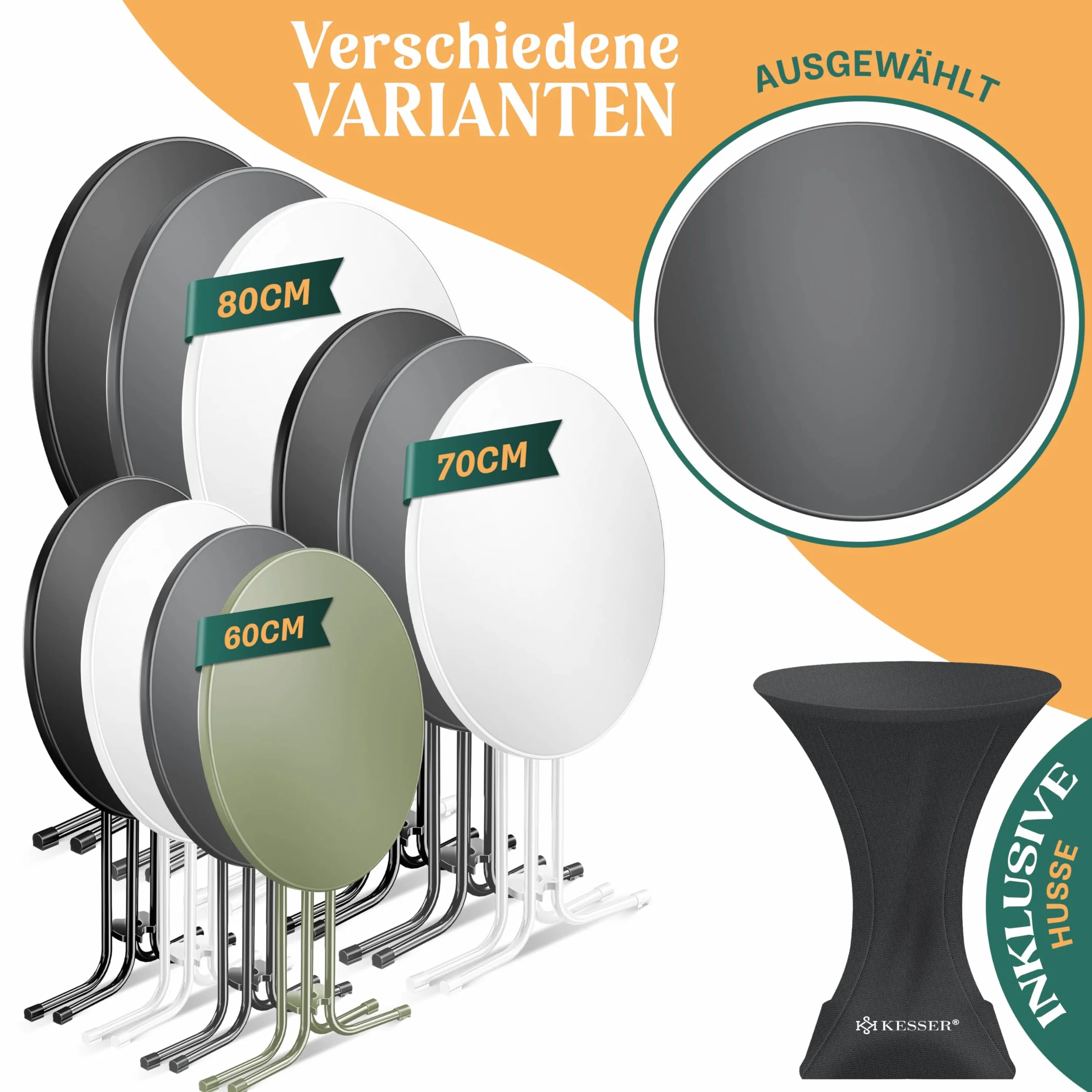 KESSER Gastro Tavolo da bistrot pieghevole, set da 2 pezzi, piastra in acciaio inox verniciato a polvere, piedini regolabili in altezza, tavolo per feste, diametro 60 cm, tavolo da ricevimento per