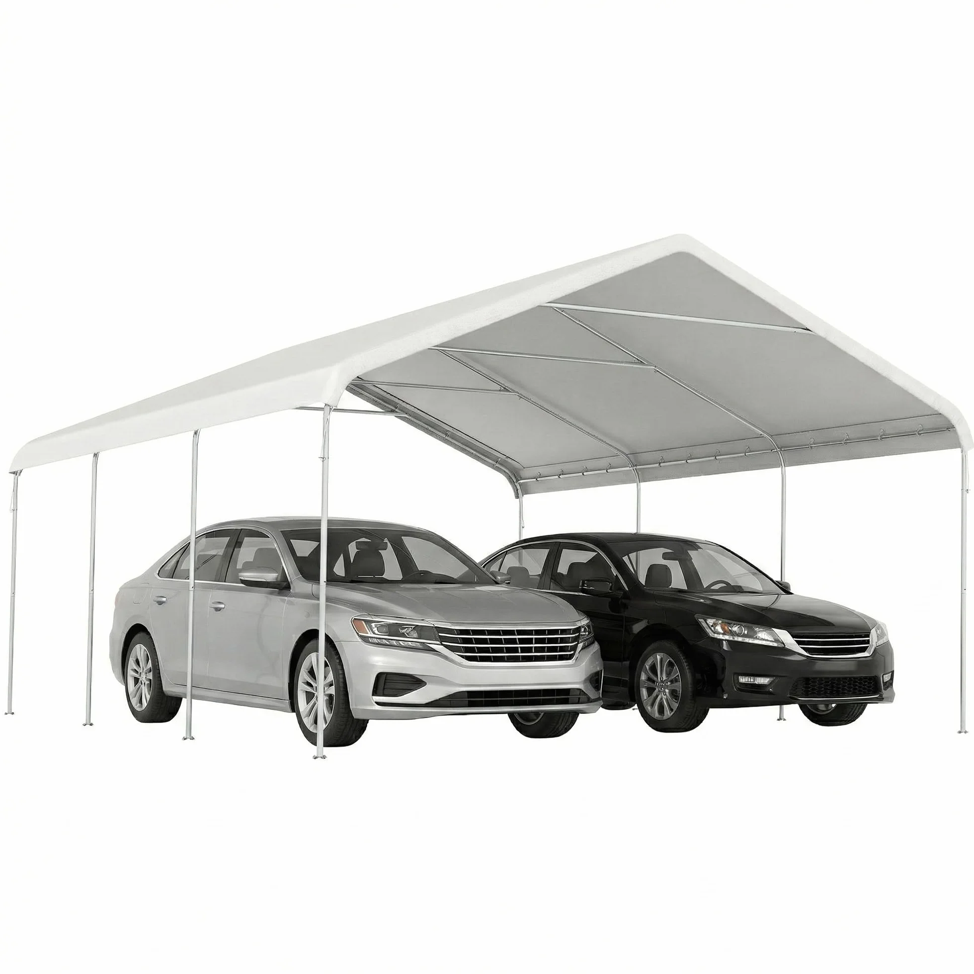 Outsunny Tettoia Auto 5x6 m Acciaio Zincato UV Resistente Tenda Garage SUV Camion Moto Crema