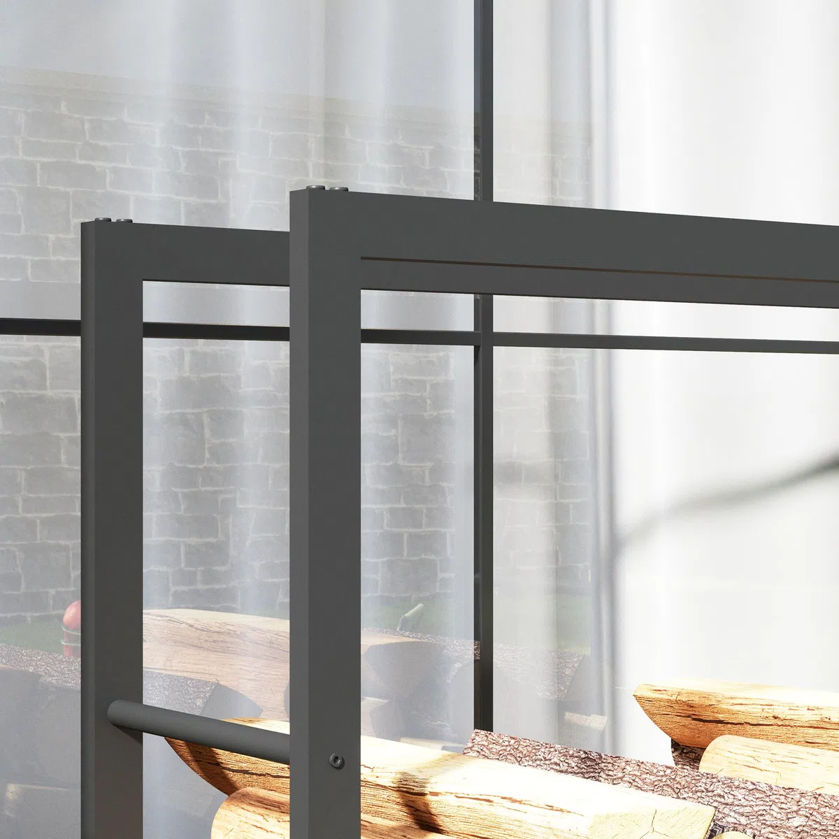 Outsunny Scaffale Portalegna da Esterno e Interno con Ruote, Legnaia in Metallo Rinforzato, 0.43m³, 120x32x151cm, Nero