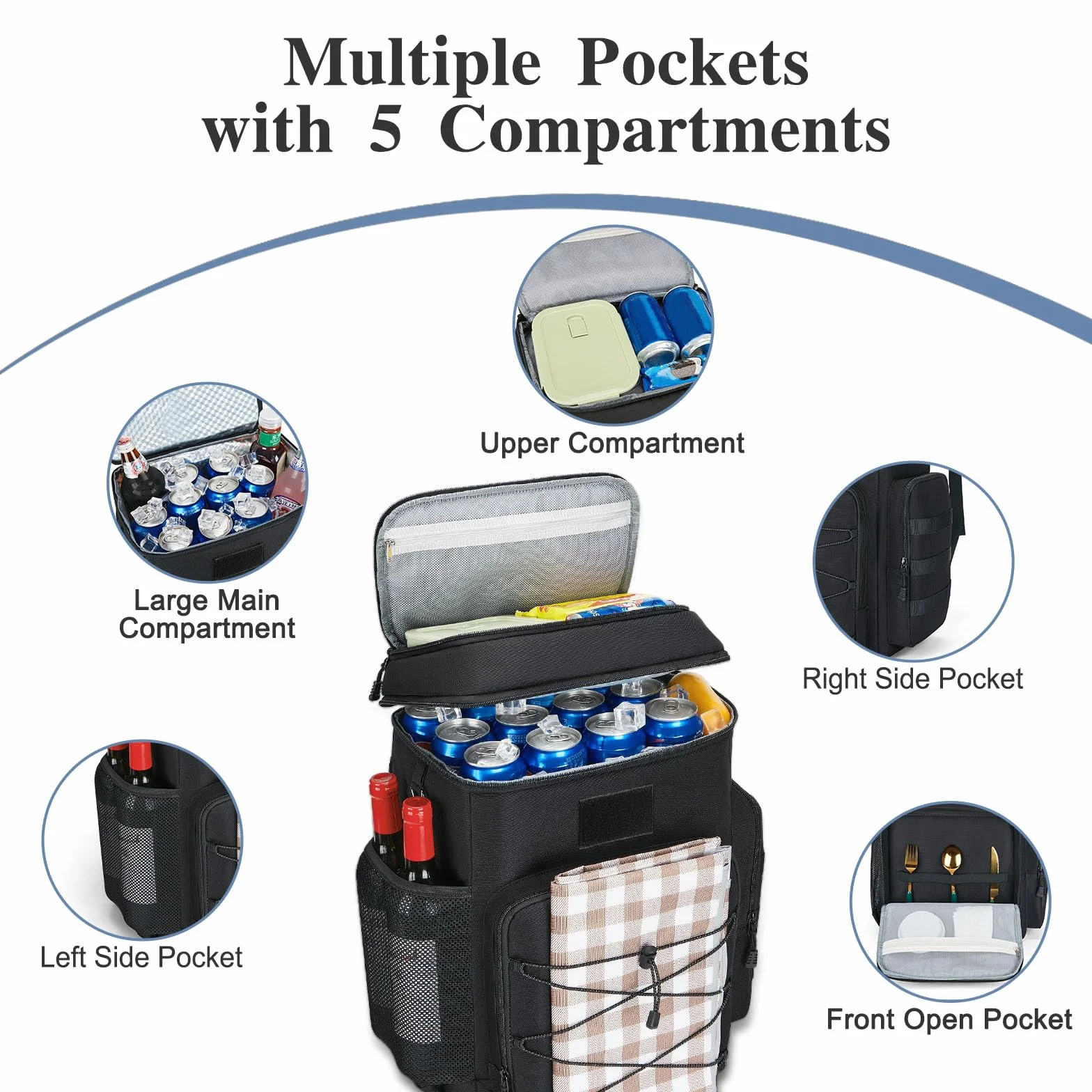 Borsa Termica Zaino 30L: Borsa a Tracolla Uomo, Doppiamente Isolata e Regolabile, Borsa Frigo per Picnic, Campeggio, Spiaggia - Nero