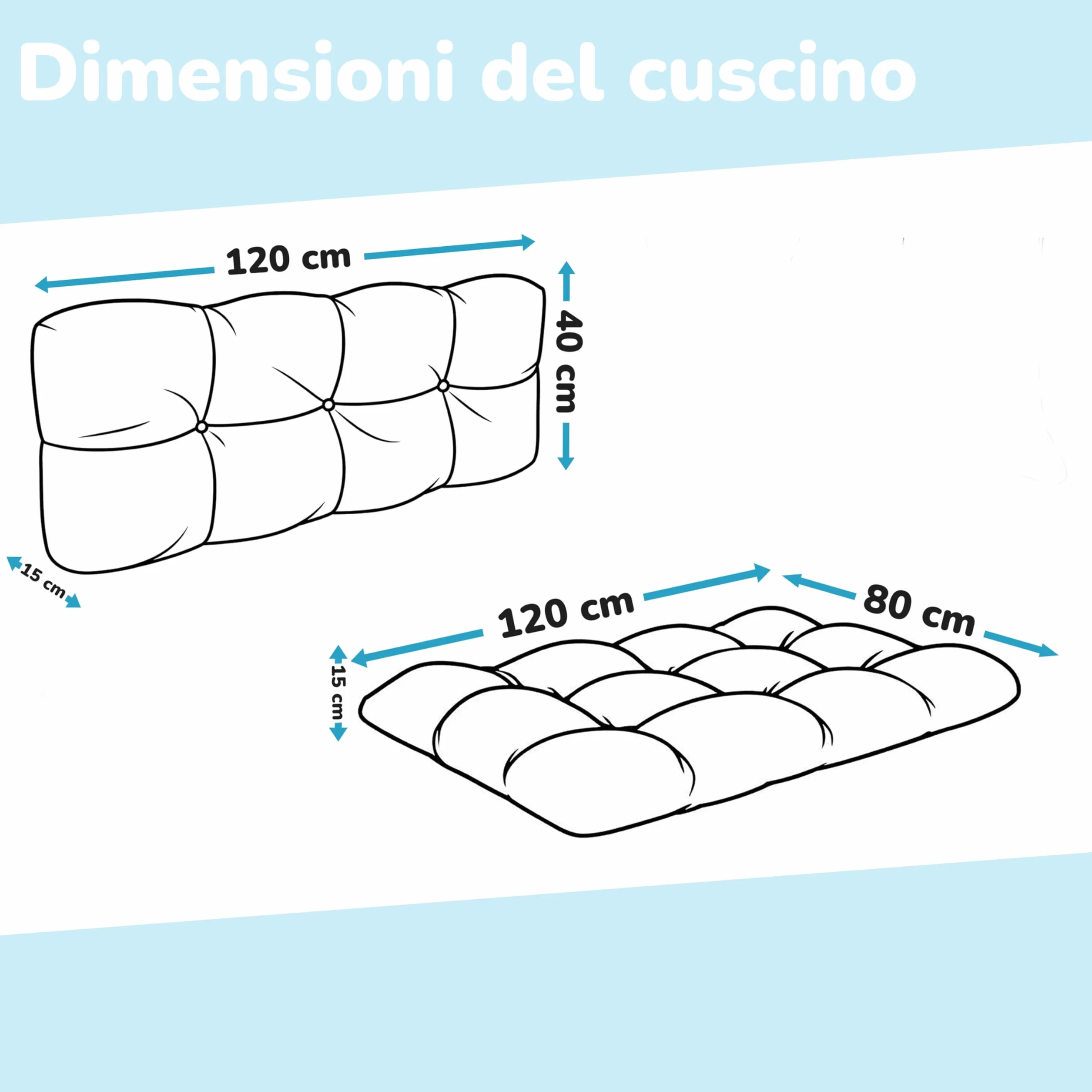 POKAR Set 2 pezzi Cuscini Europallet 120x80cm 120x40cm beige Divano Giardino Interno Esterno