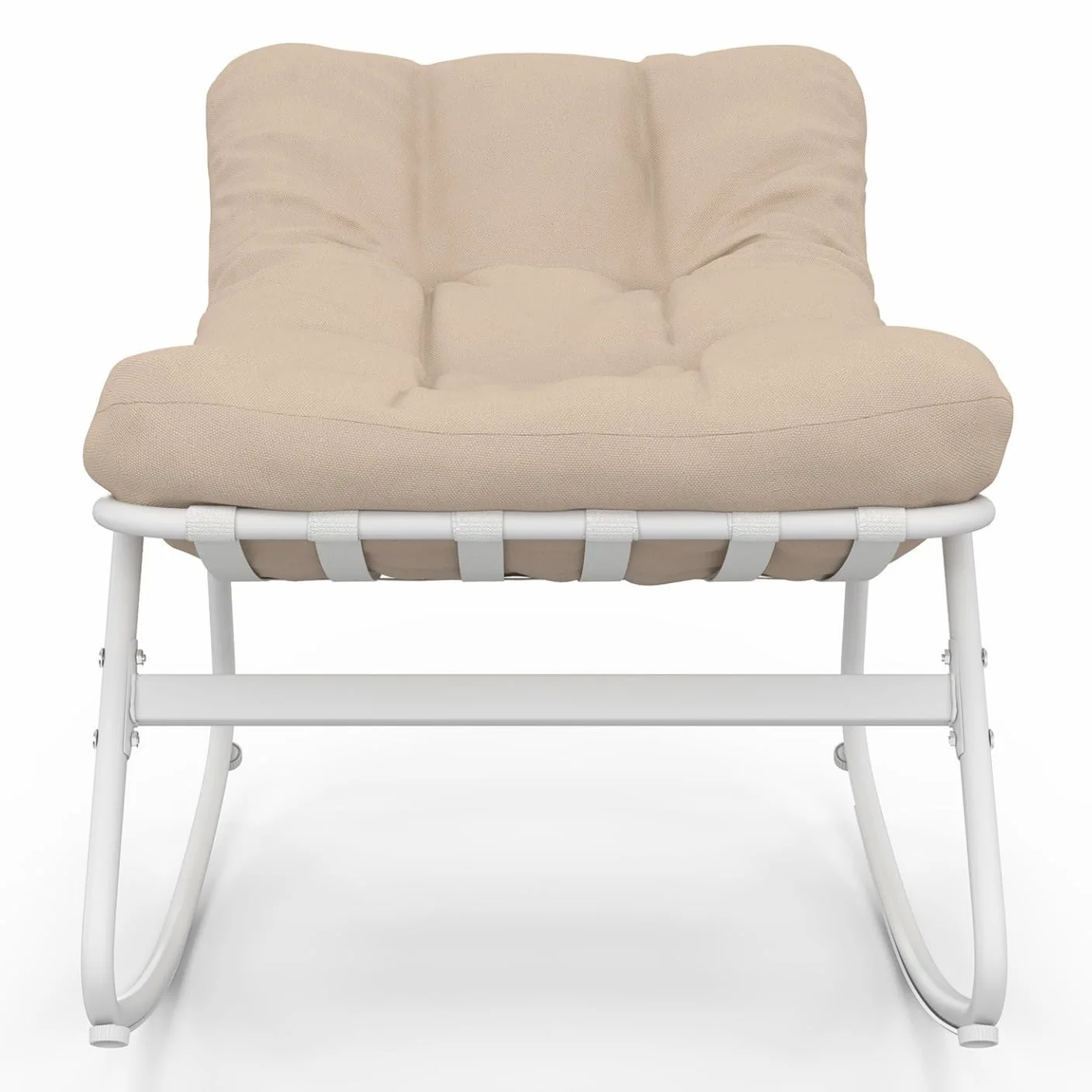Set di 2 sedie a dondolo da giardino Arona, bianche con cuscini beige