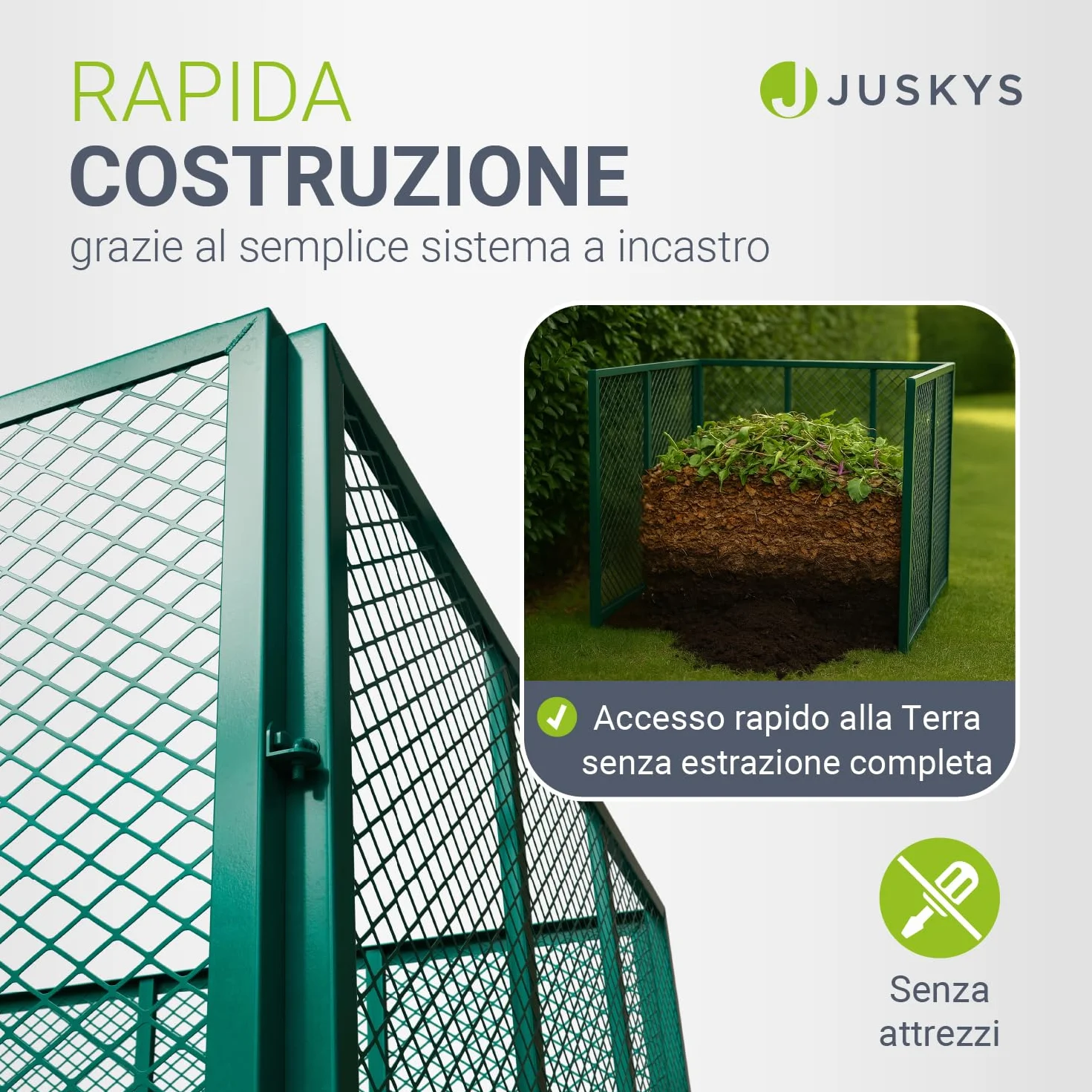 Juskys Compostiera Metallo 800 L Acciaio Zincato Verniciato Polvere Resistente Intemperie Verde Scuro