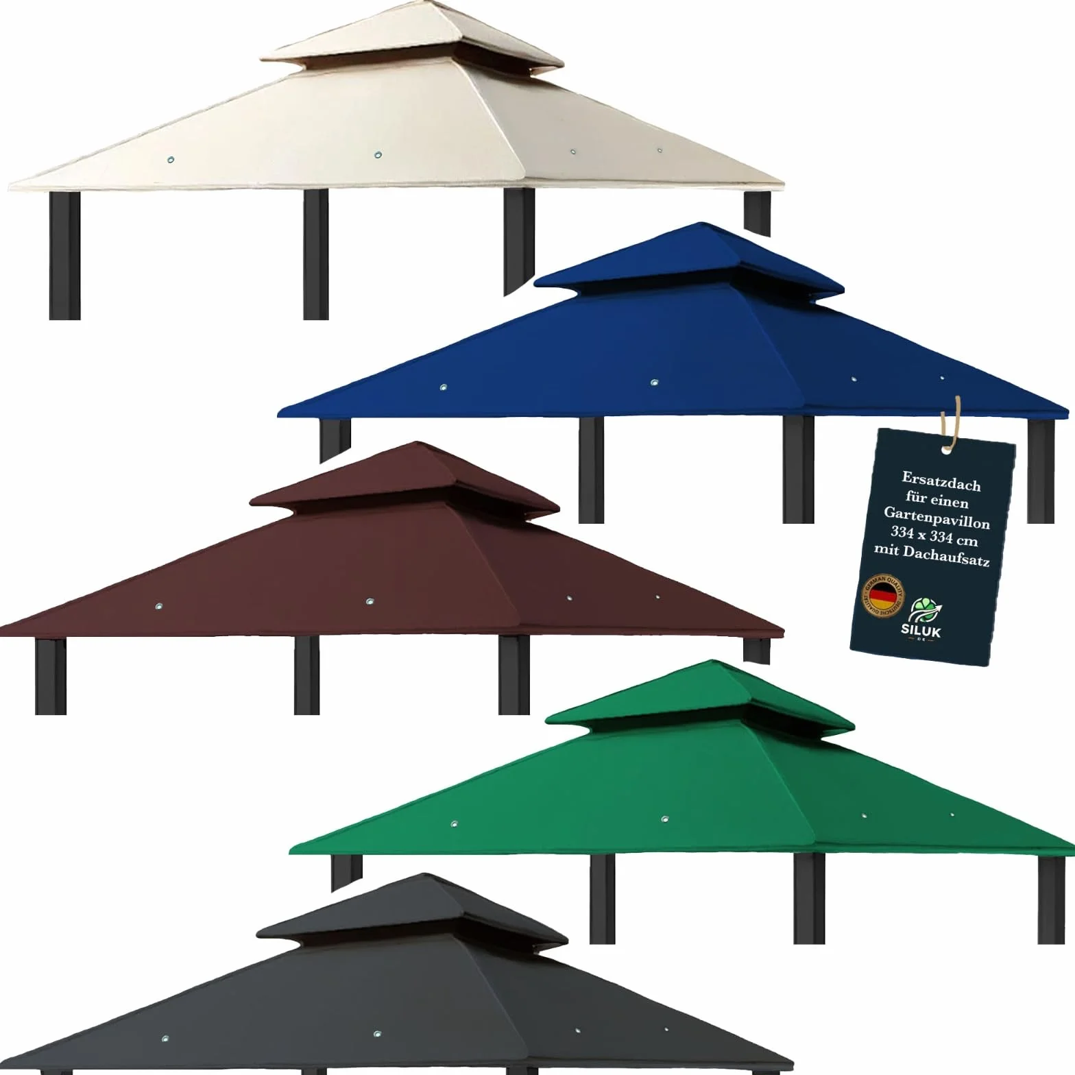 Tetto di ricambio per gazebo 334x334 cm sabbia anticata impermeabile Panama PCV Soft 370 g/m² modello 10 beige
