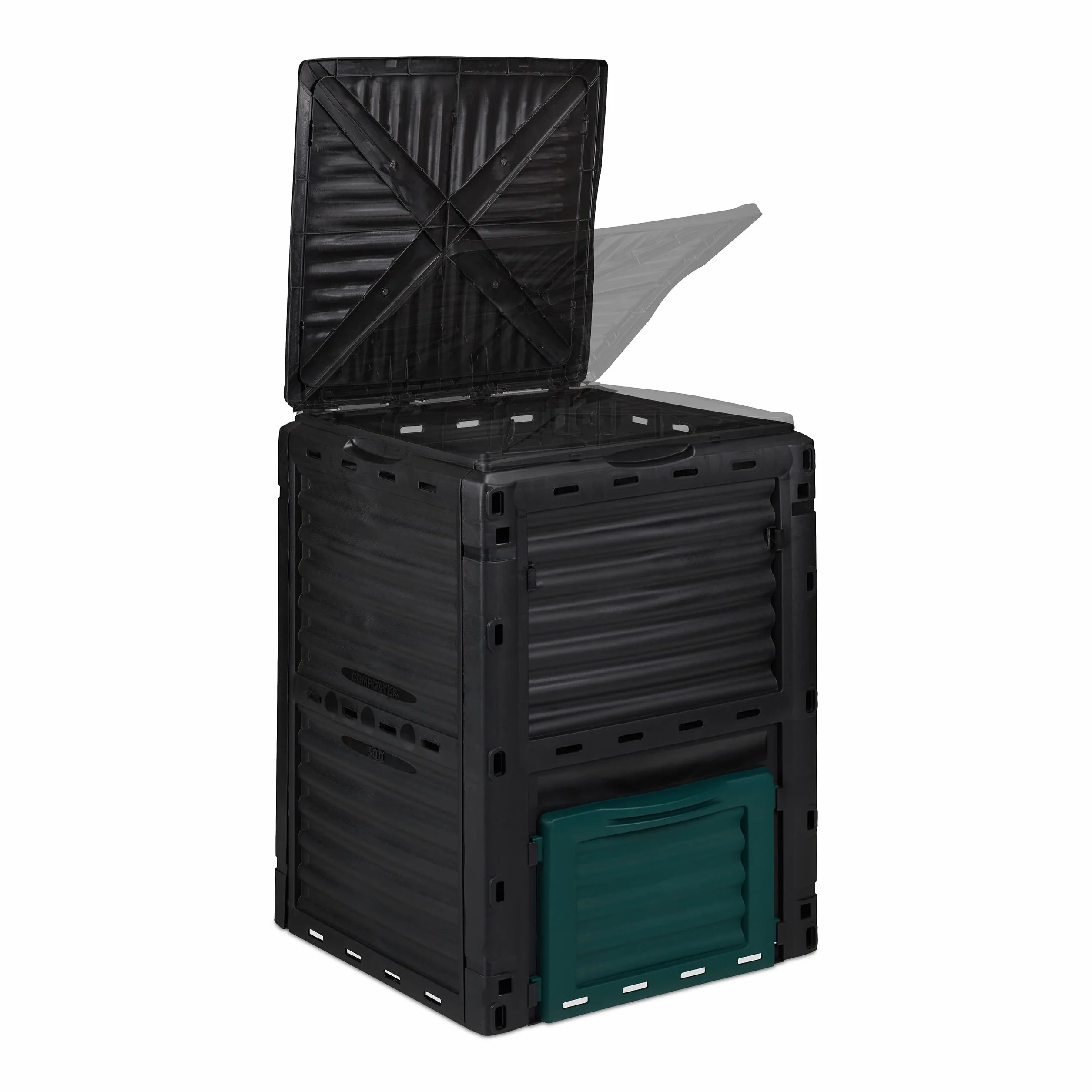 Relaxdays Compostiera da Giardino in Plastica, 230 l per Compost, Contenitore per Foglie, HxLxP: 80 x 60 x 57 cm, Nero