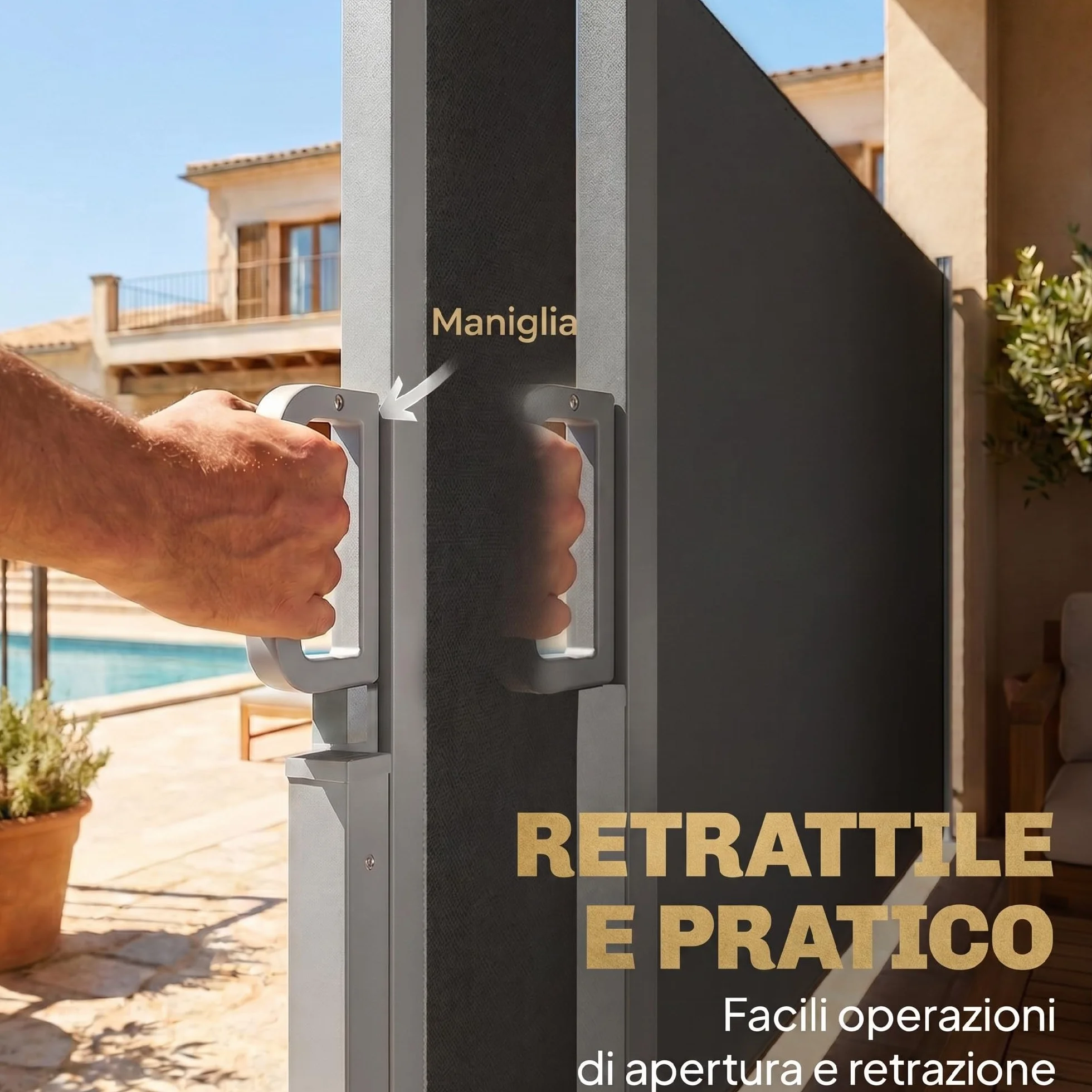 Outsunny Tenda Laterale Retrattile in Alluminio 420x185 cm Protezione UV50+ Idrorepellente Grigio Scuro