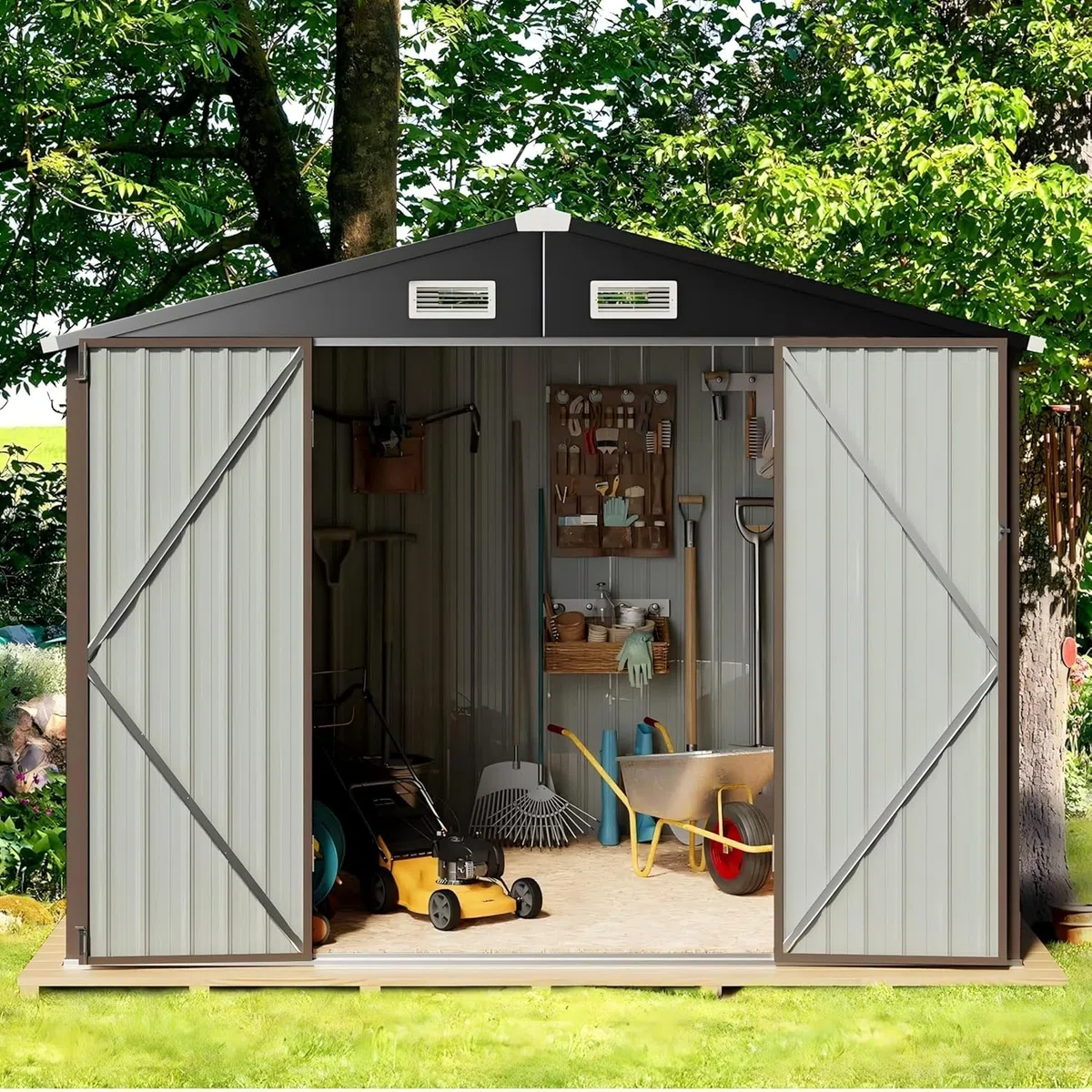 GVDV Casetta da Giardino in Metallo 236 × 171 × 197 cm, Armadio da Esterno Impermeabile con Serratura e Sistema di Ventilazione per Biciclette, Utensili e Tosaerba – per Giardino, Terrazza e Cortile