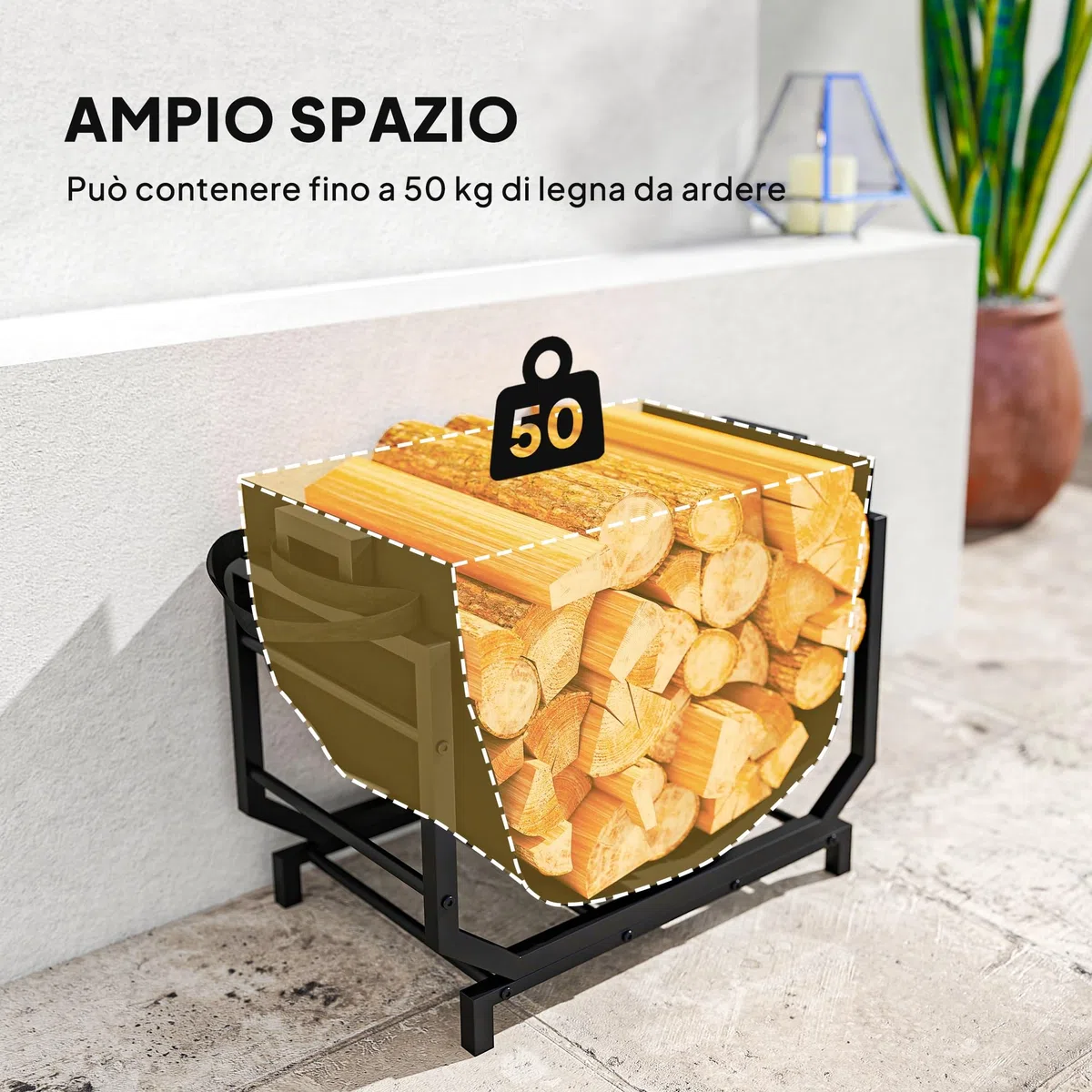 Outsunny Porta Legna Metallo 50 kg 53x33x43 cm Nero
