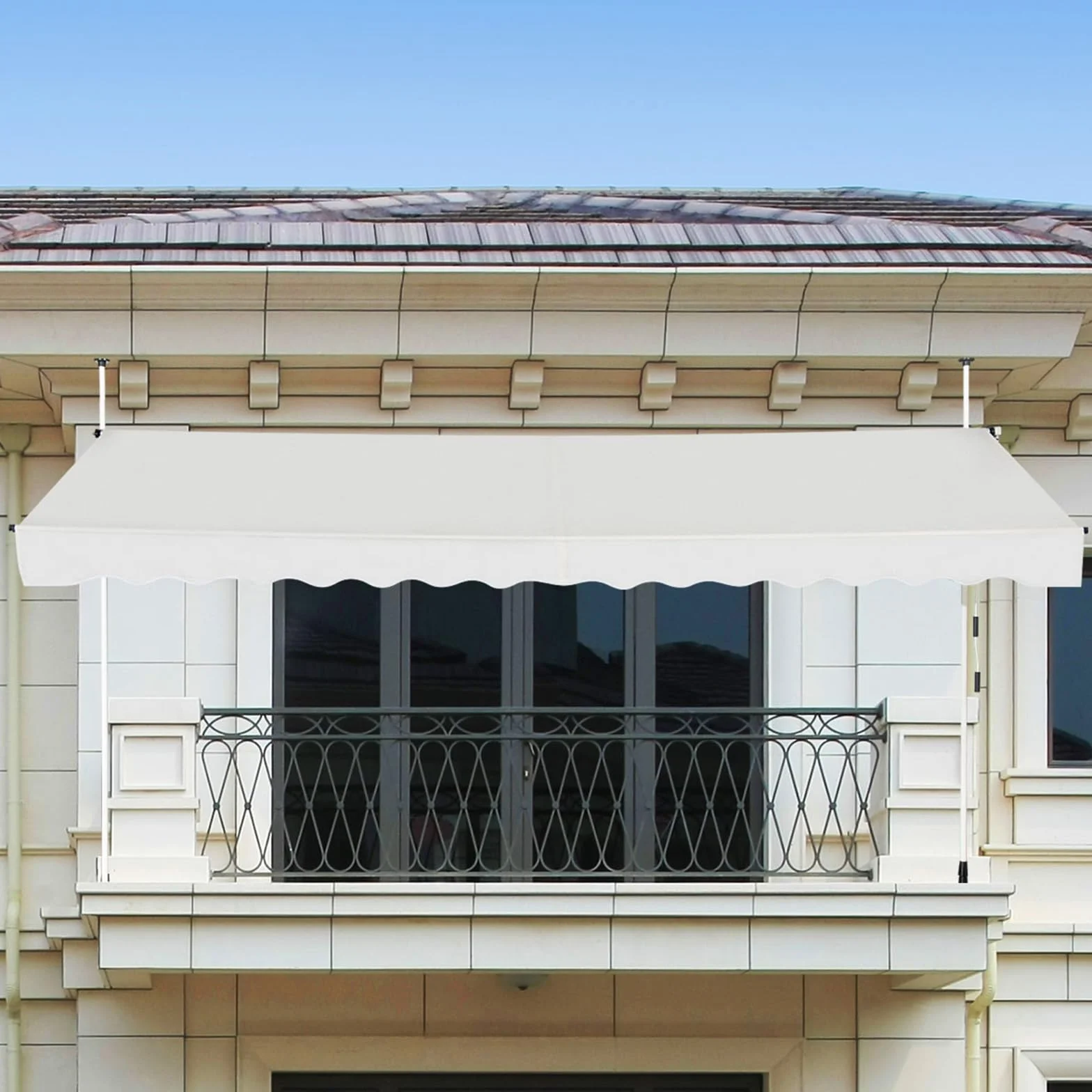 COSTWAY Tenda da Sole per Balcone, Regolabile in Altezza, Telaio Telescopico, 400 cm, Beige