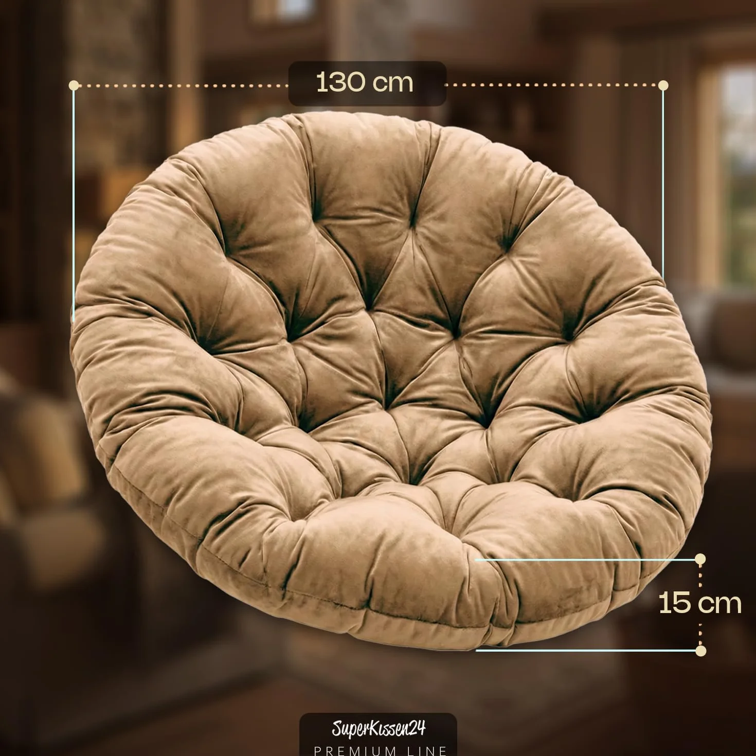 SuperKissen24. Cuscino per Sedie sospese, Sedia a Dondolo Sospesa - Guanciale per Poltrona Sospesa - Cuscino Morbido - Cuscino Rotondo - Cuscini per Dondolo Appeso - Beige