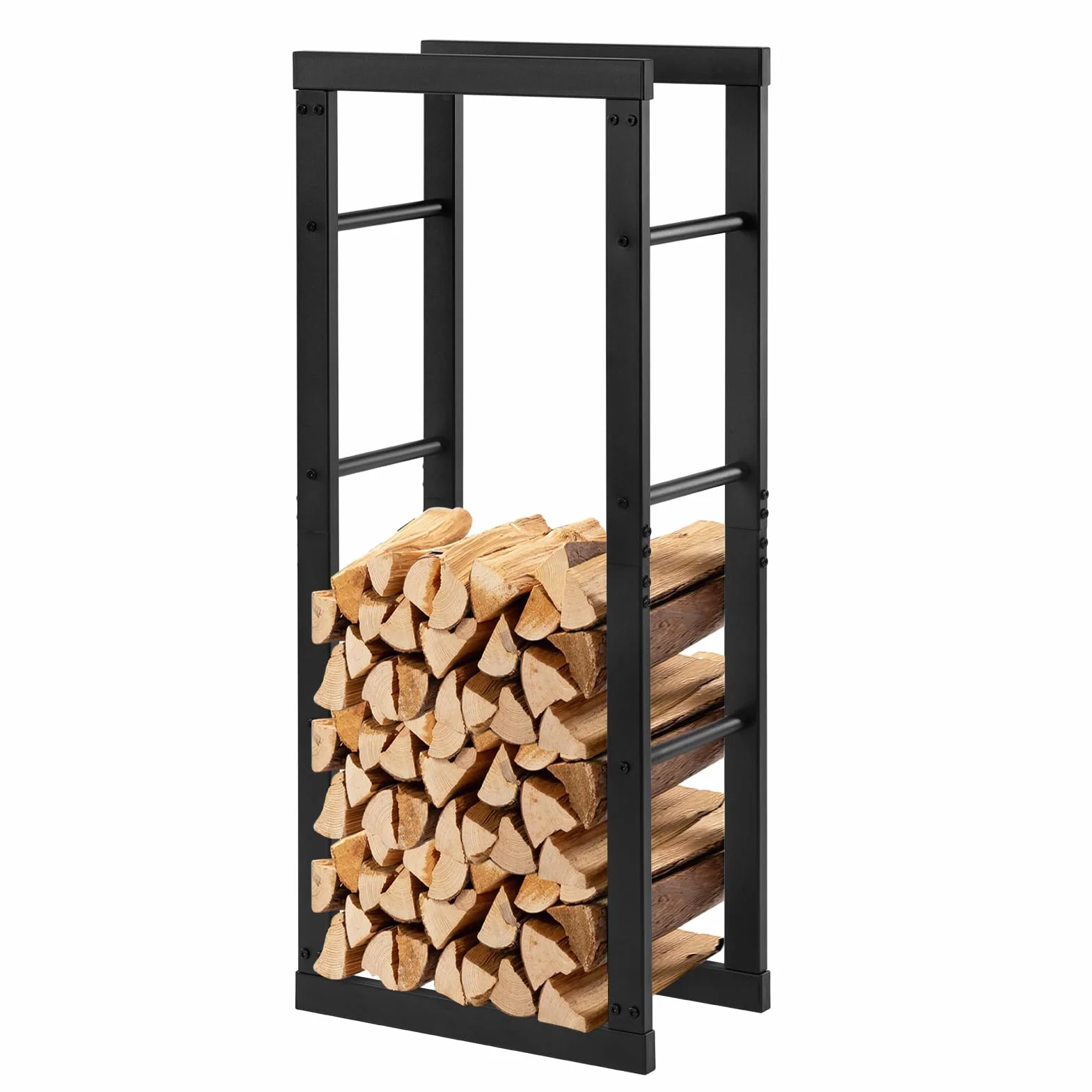 Laneetal Portalegna da Interno 40x25x100 cm Metalowy Stojak na Drewno Kominkowe Czarny