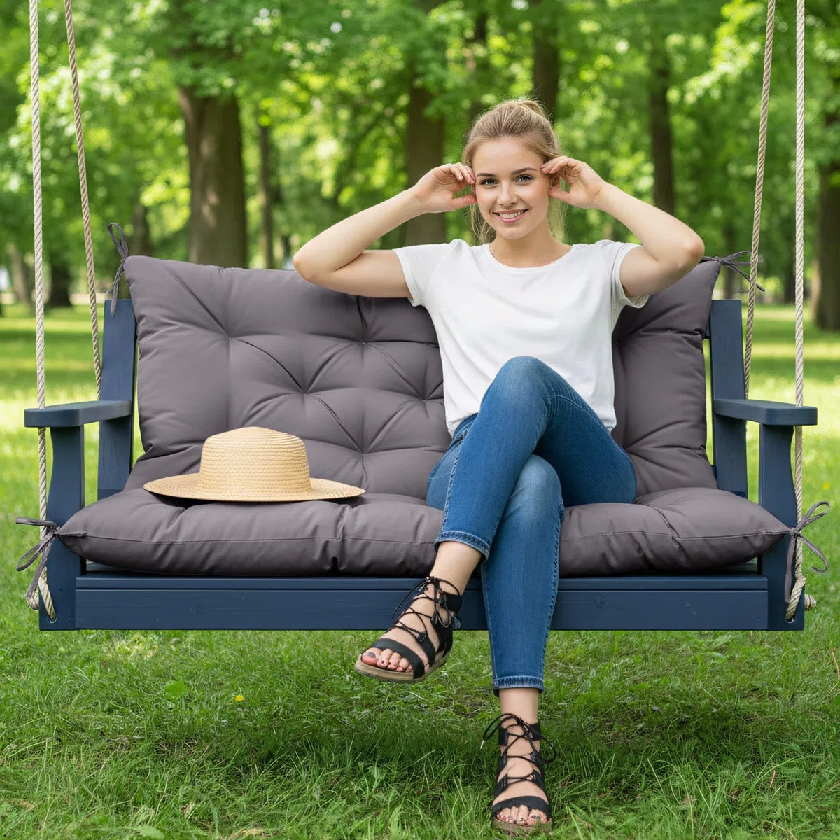 Cuscini per dondolo impermeabili: per panca da giardino a 2/3/4 posti, spessi, con spogliatoio antiscivolo, per mobili da giardino, eleganti decorazioni da giardino (grigio scuro, 120 x 100 cm)
