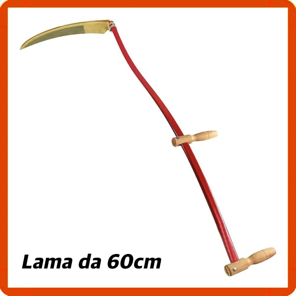 Falce da Fieno 60cm Falcione per Erba Ovale Manico Pertica 150cm Doppia Impugnatura