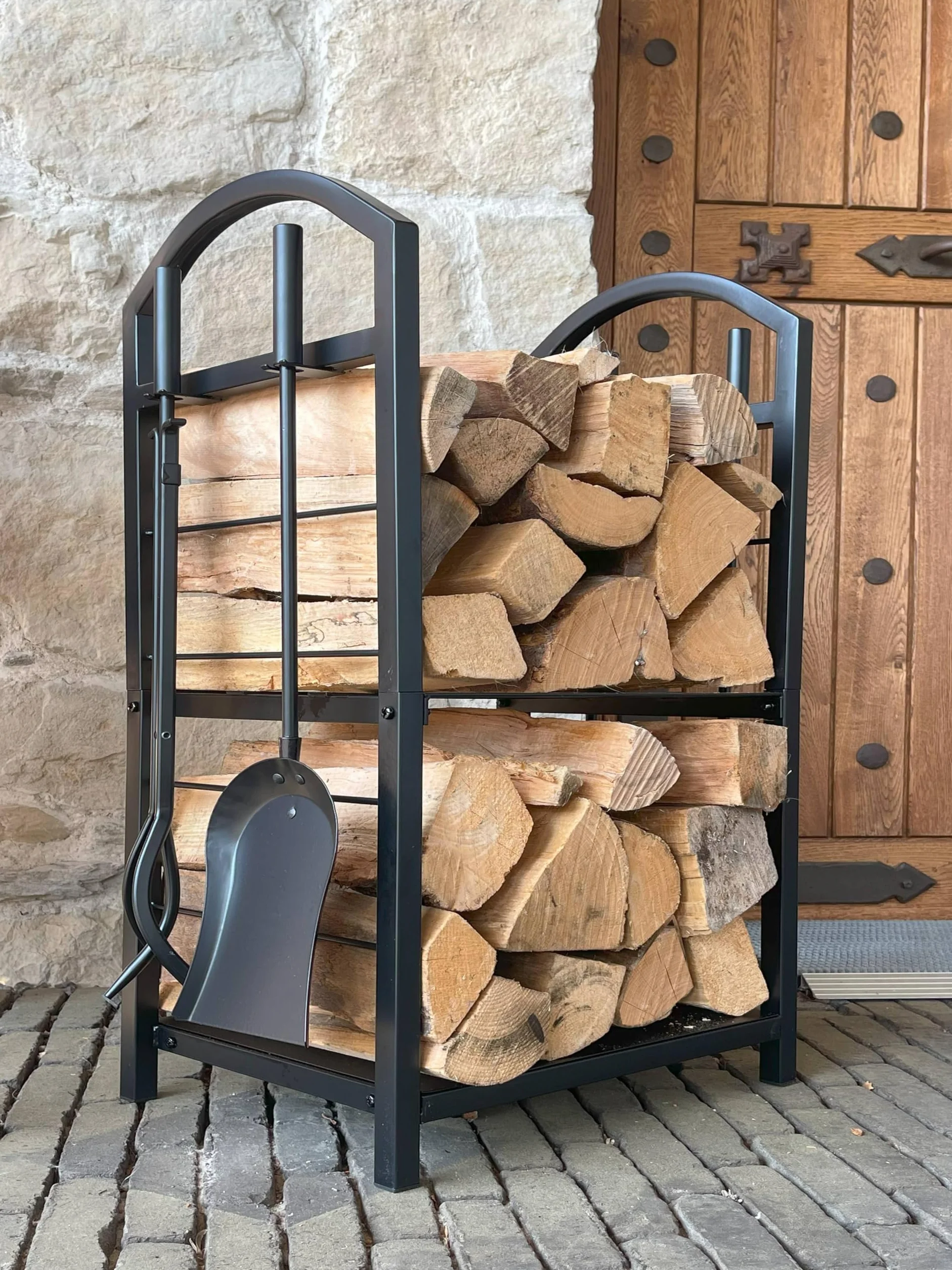 Scaffale in metallo per legna da ardere 45x30x74 cm per interni con pala pinza