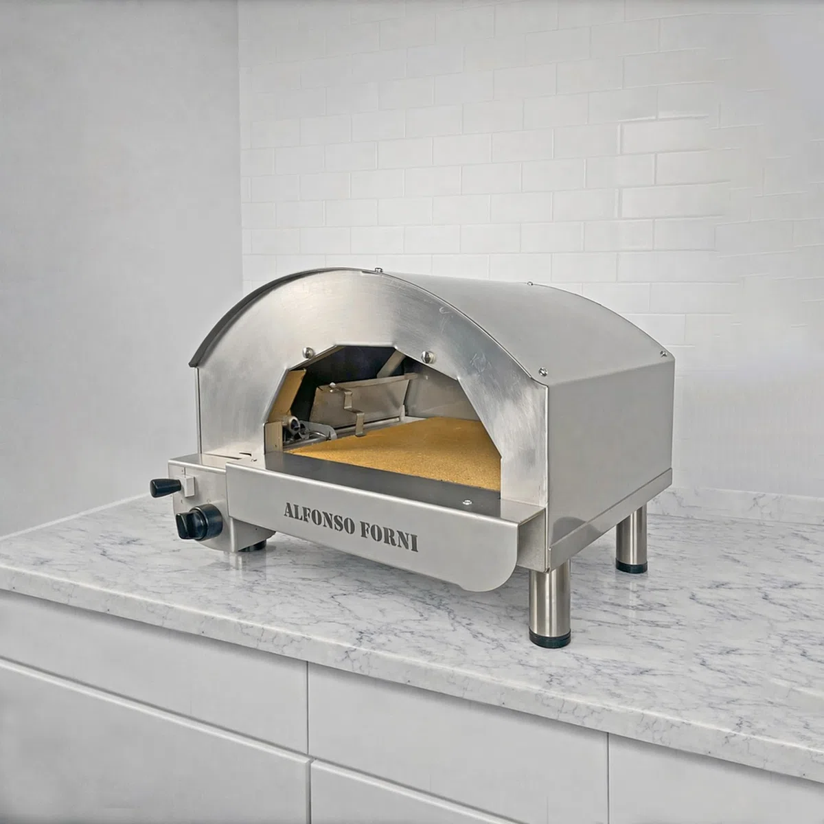 Forno pizza ibrido gas/legna Alfonsino acciaio inox AISI 304 piano biscotto 40x40 cm 500°C