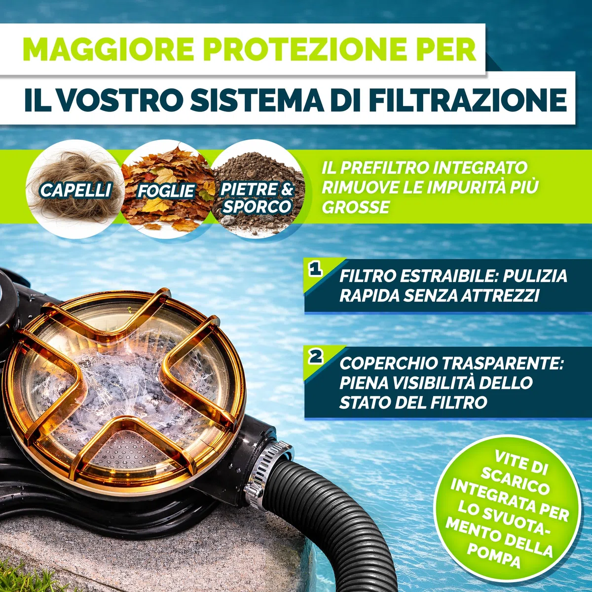 tillvex Depuratore d'acqua per piscina 10 m³/h 800 g sfere filtro Pompa filtro a sabbia con valvola