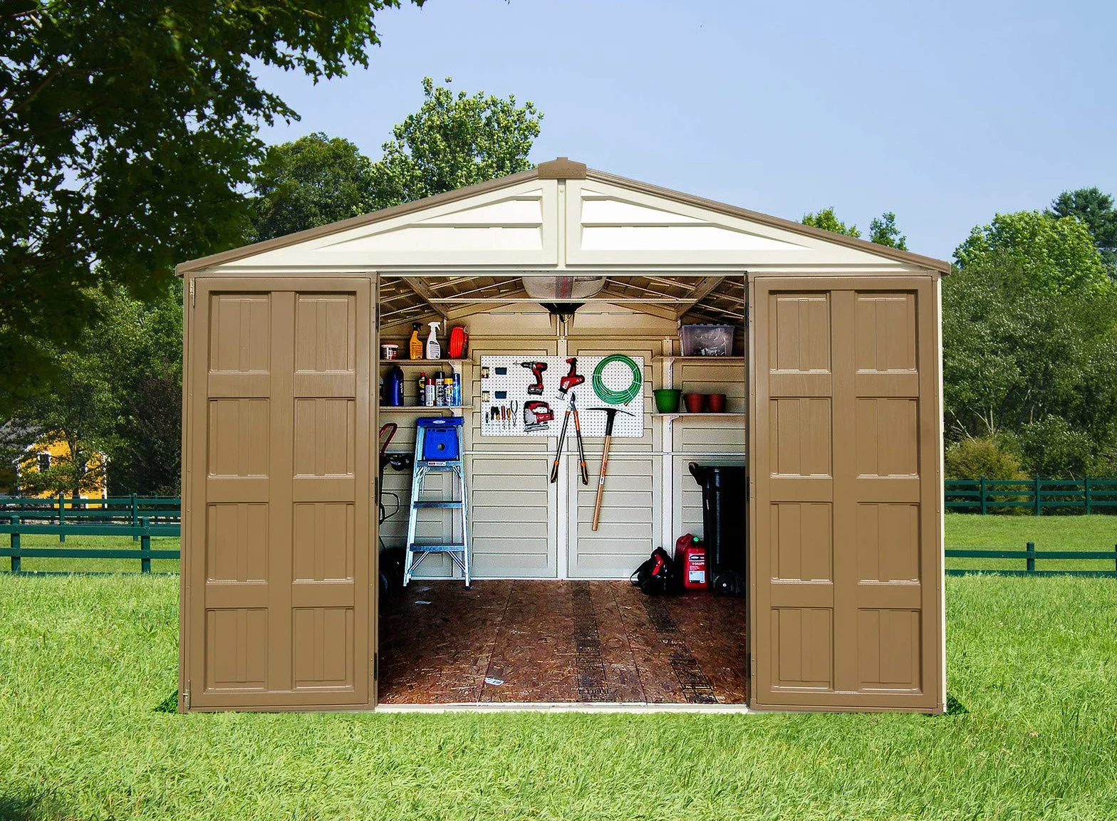 Duramax WoodBridge Plus, Dimensioni esterne (LxPxH): 324,8 x 247 x 233,2 cm — Beige e marrone
