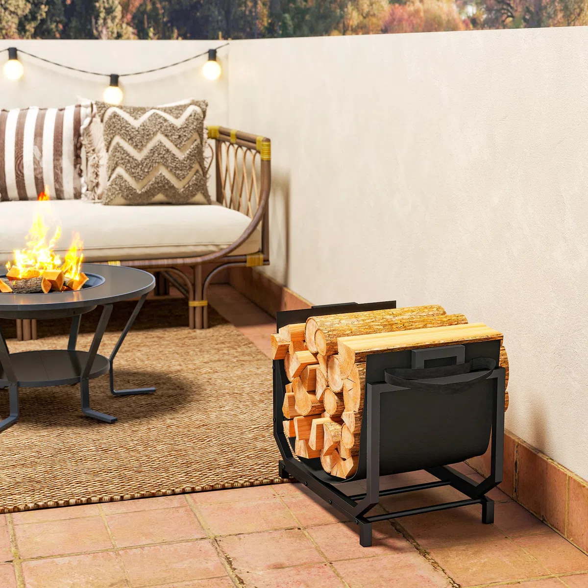 Outsunny Porta Legna Metallo 50 kg 53x33x43 cm Nero