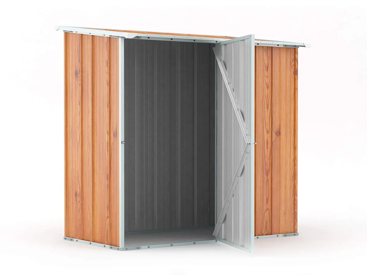 Box in Acciaio Zincato Casetta da Giardino in Lamiera 1.74 x 1.00 m x h1.82 m - 43 KG – 1,74 metri quadri (Finitura Legno)