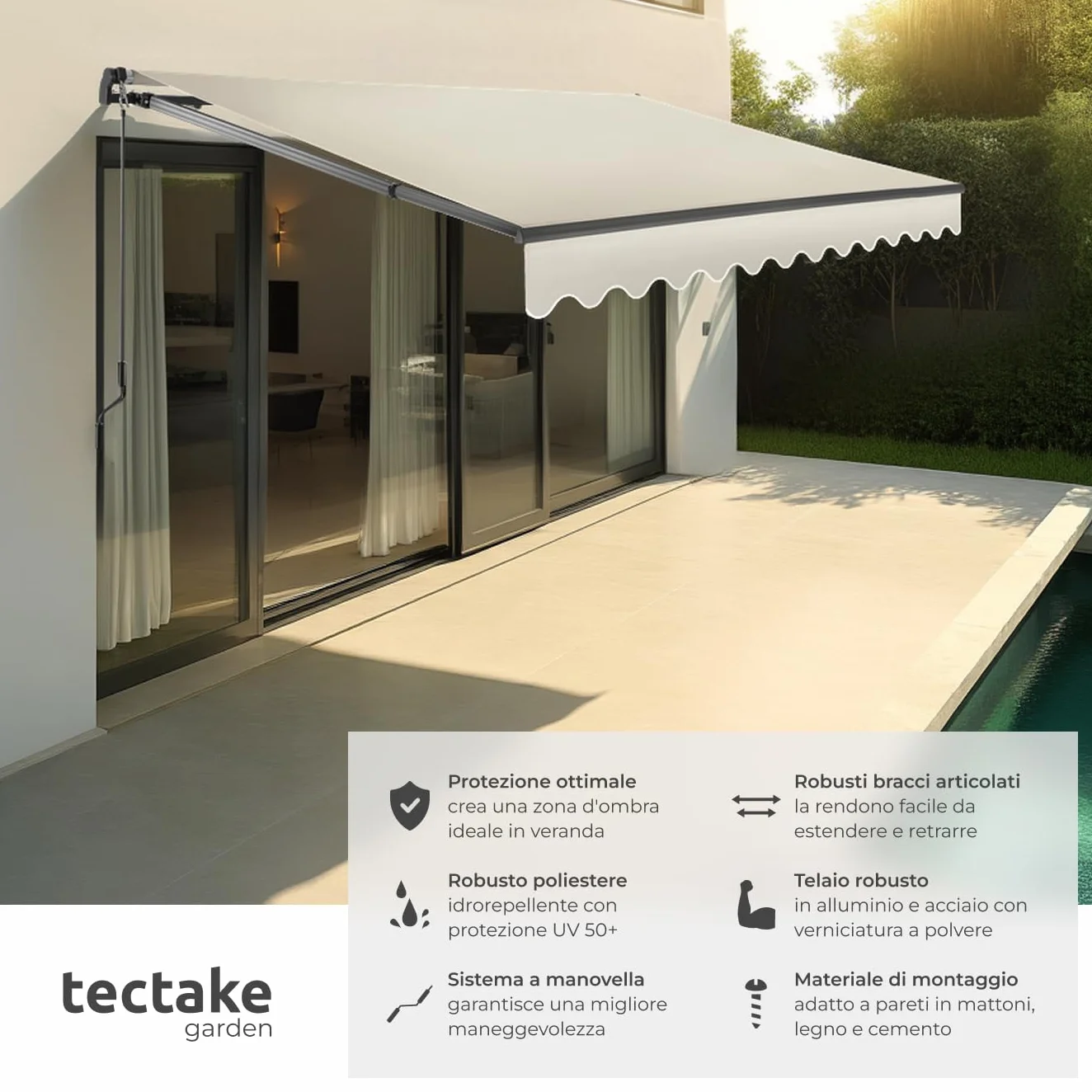 Tectake Tenda da Sole Esterno Bracci Estensibili Avvolgibile Impermeabile Protezione UV 300x250 cm Beige