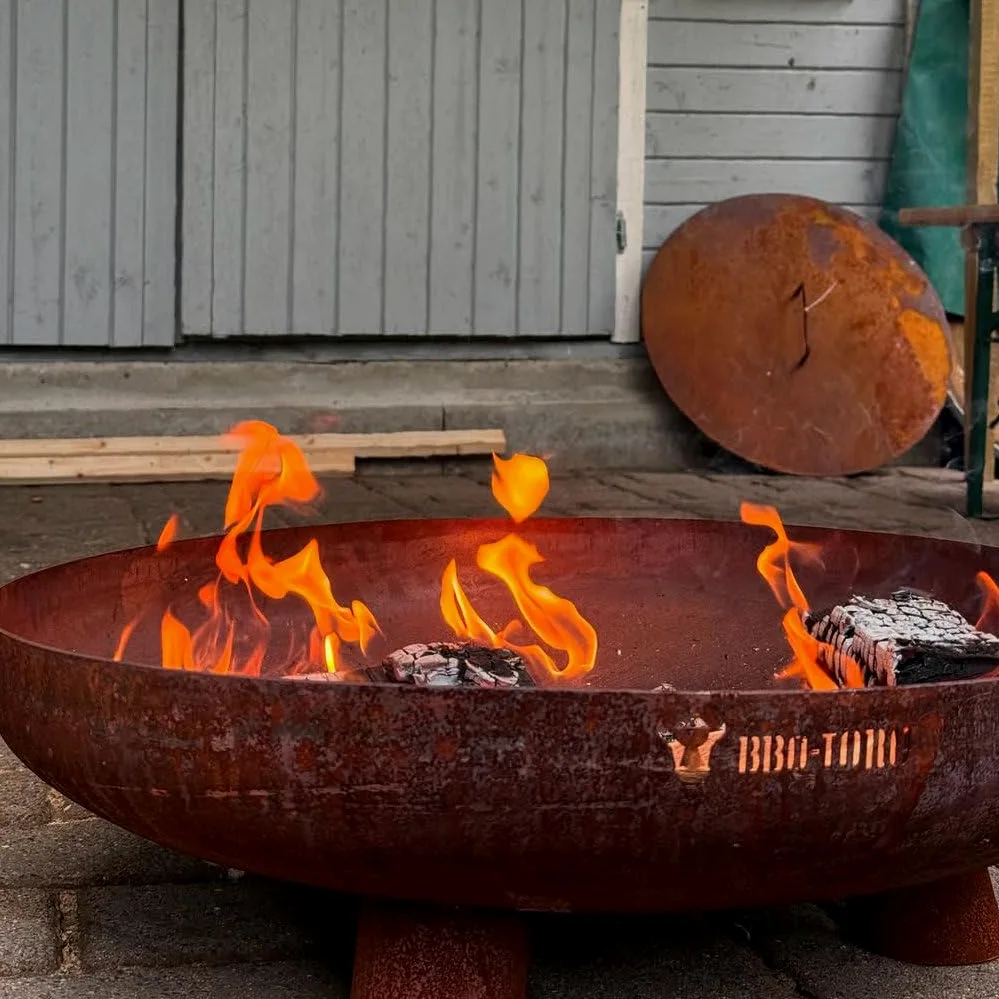 BBQ-Toro Ciotola per fuoco Ø 60 cm | effetto ruggine | ciotola per fuoco da esterno con tre gambe e due maniglie | Braciere da giardino, pozzo per fuoco, vassoio per fuoco