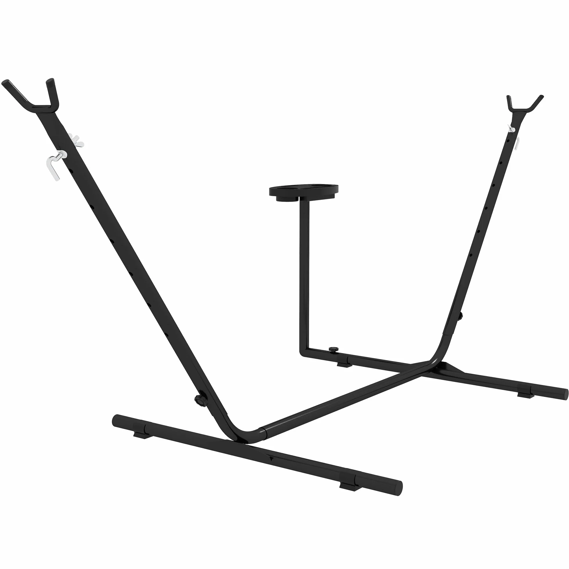 Outsunny Supporto per Amaca in Acciaio con Tavolino Integrato, Base per Amaca con Carico Massimo 150kg, Nero