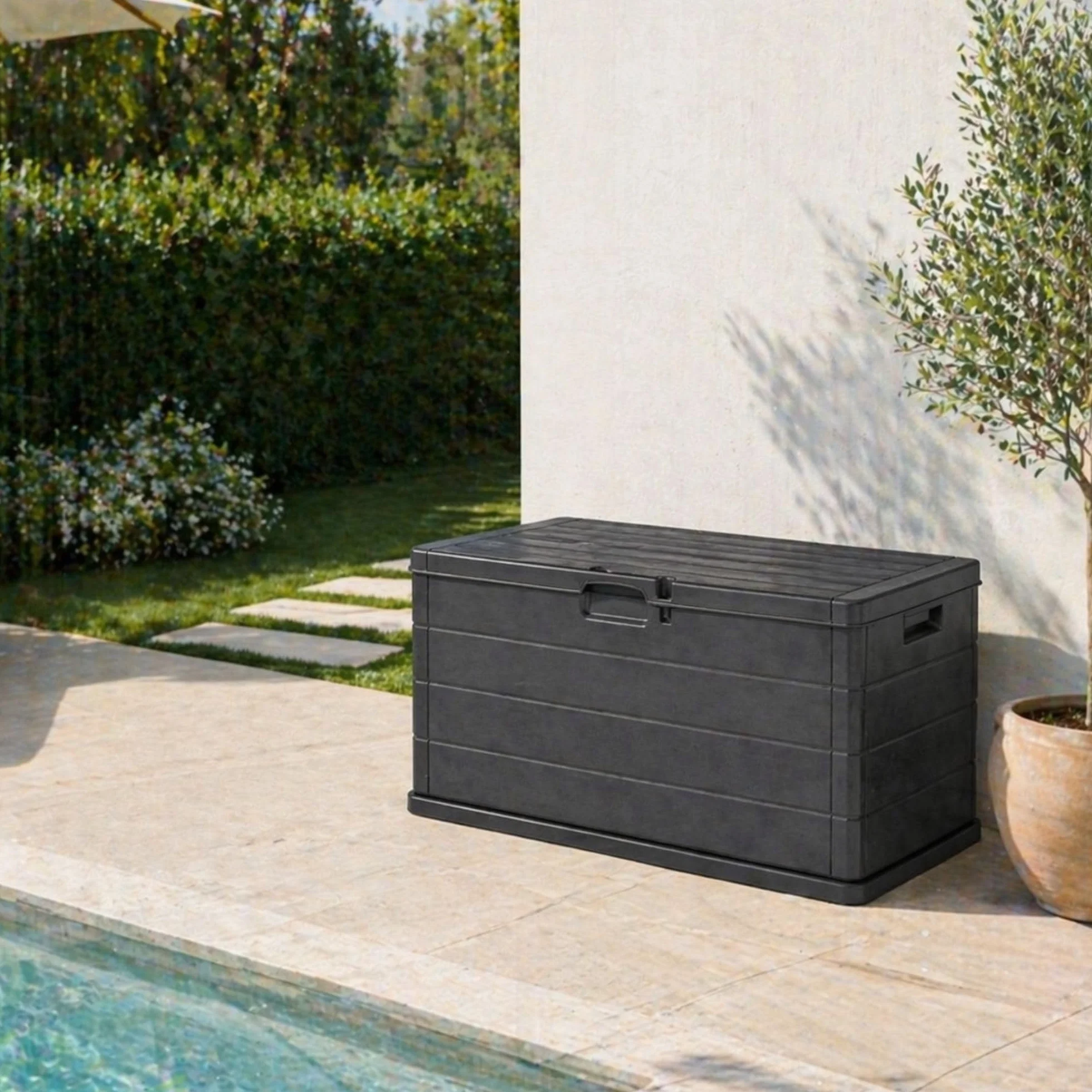 Cassapanca da Esterno 340 Litri Effetto Legno Antracite 118x59x56,5 cm Made in Italy