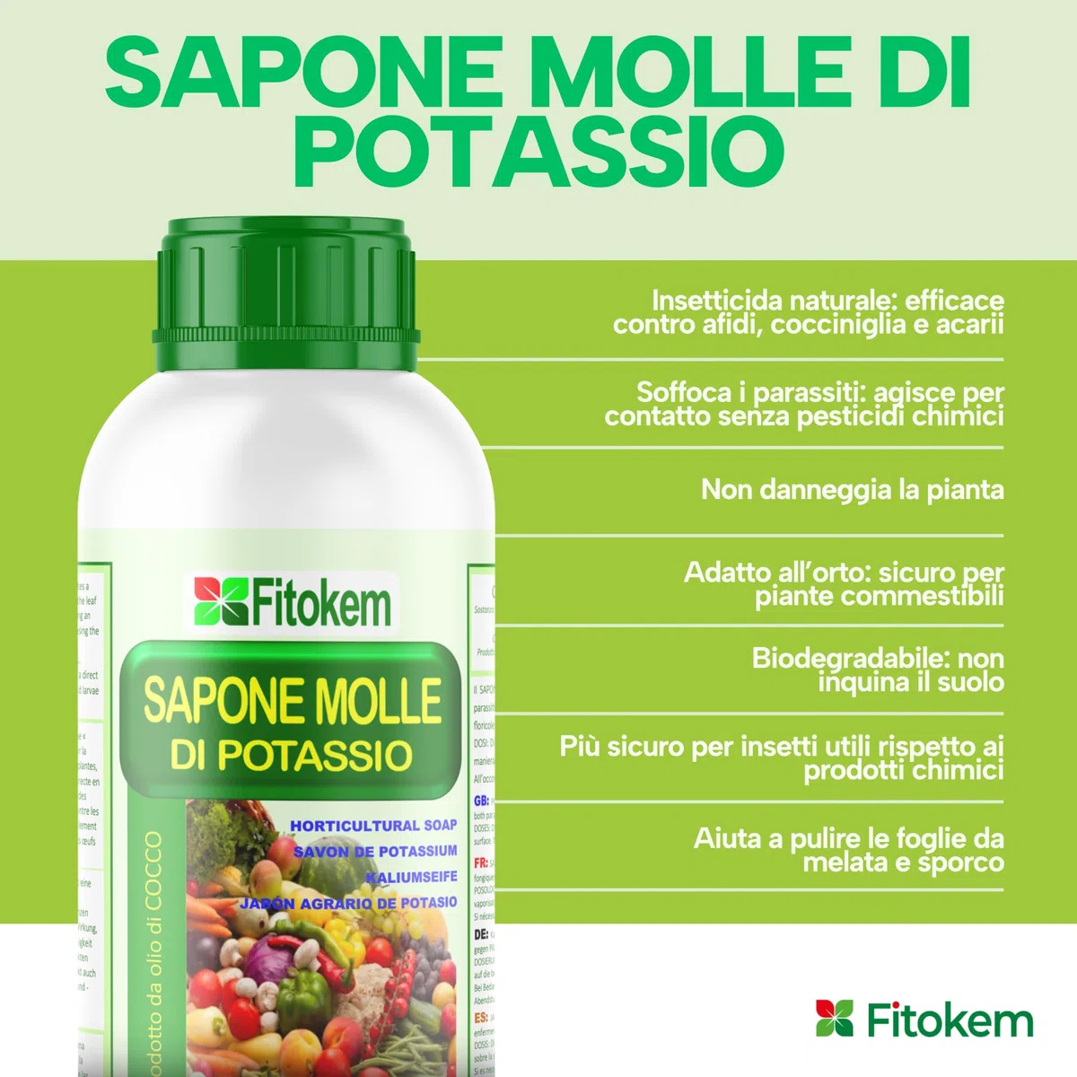 Fitokem Sapone Molle di Potassio 1lt e Olio di Neem 1lt Kit Protezione Piante Corroborante Naturale per Orto e Giardino contro Afidi e Cocciniglia Residuo Zero Made in Italy