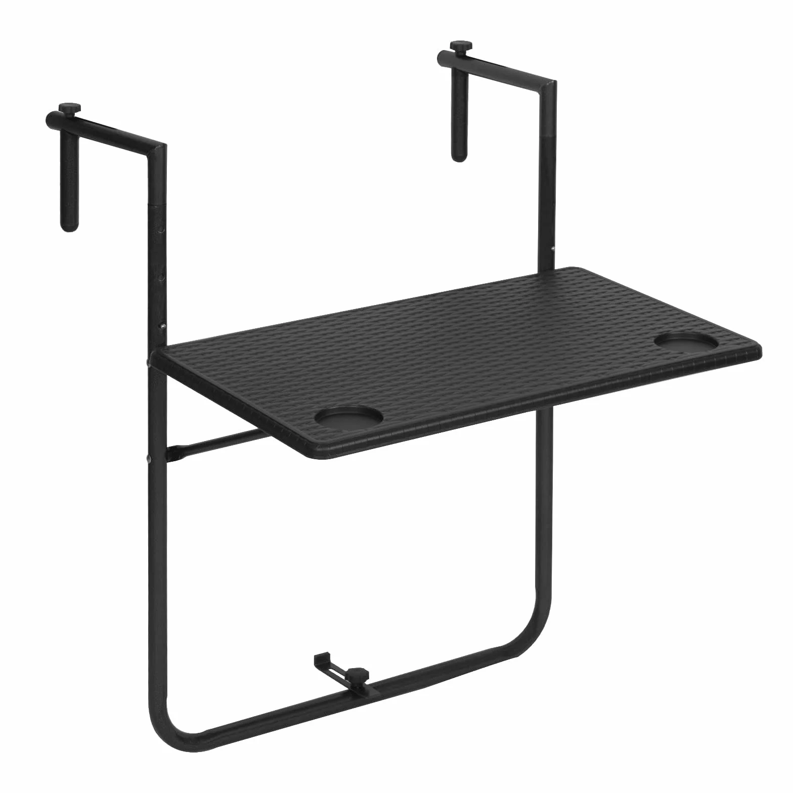 WOLTU Tavolino Pieghevole da Balcone Regolabile in 3 Altezze, Tavolo Sospeso per Ringhiera, Rattan, Nero