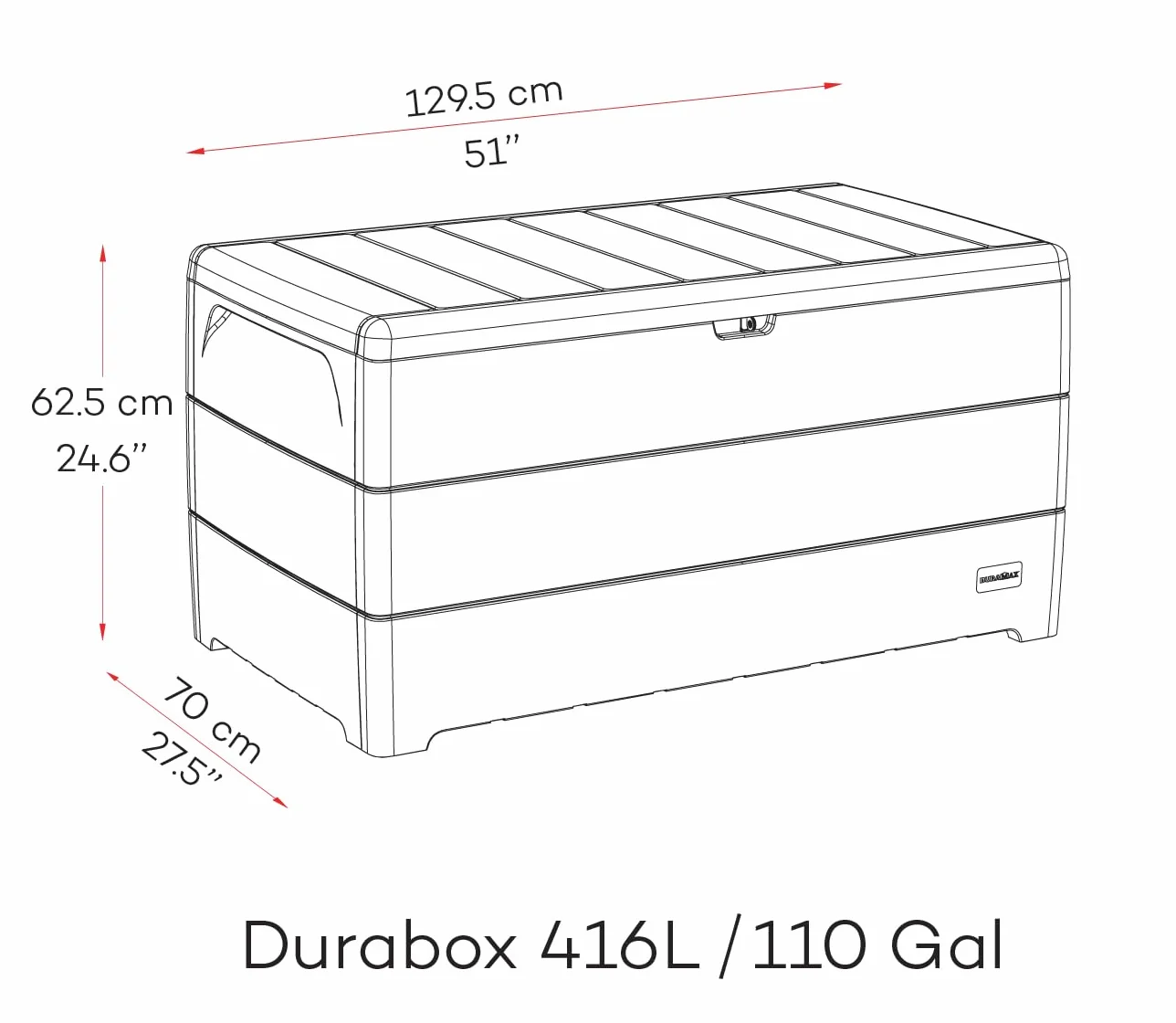 Duramax Cedargrain Durabox 270 Litri/ 71 Galloni Baule da Giardino, Cassapanca Contenitore da Esterno in plastica con ruote e maniglie, Scatole Per Esterni, Tortora caldo, 55.7 x 45.3 x 117.2 cm