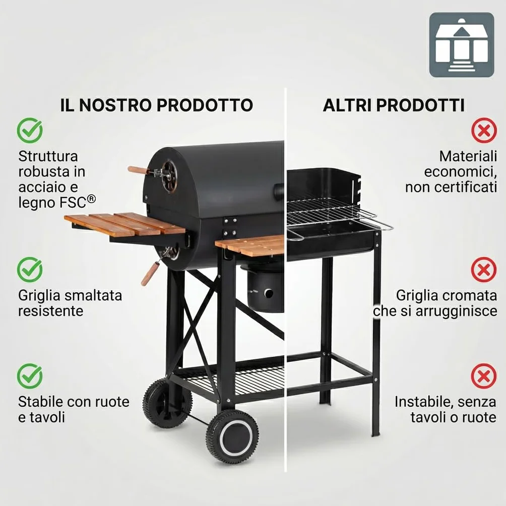 Tarrington House Barbecue a Carbone Louisiana, Acciaio/Legno, Raccoglicenere, Sistema di Ventilazione, Tavolini Laterali, Nero