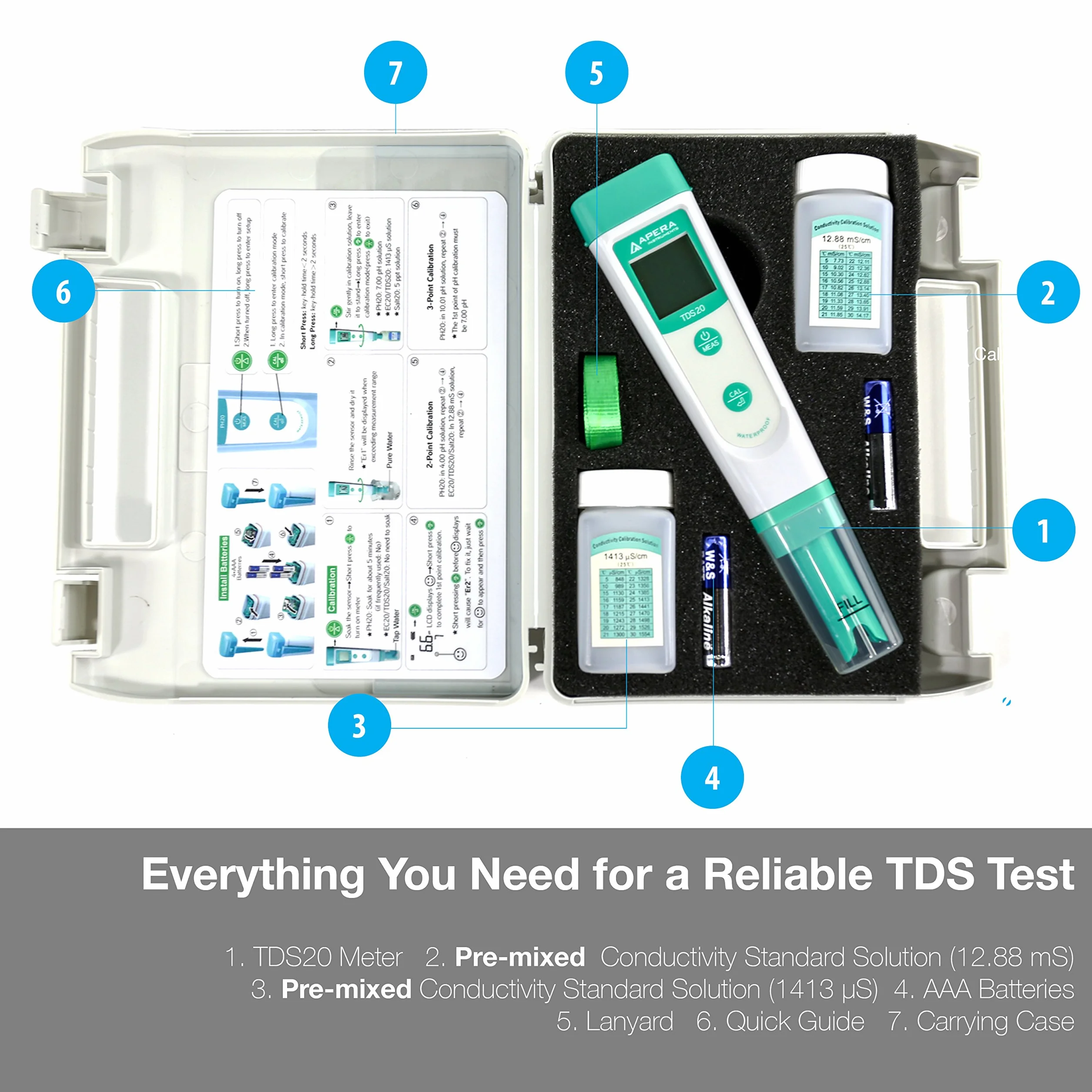 Apera Instruments TDS20 Misuratore TDS Digitale, Impermeabile con Display Temperatura, ATC, Precisione 1% ±0.5°C