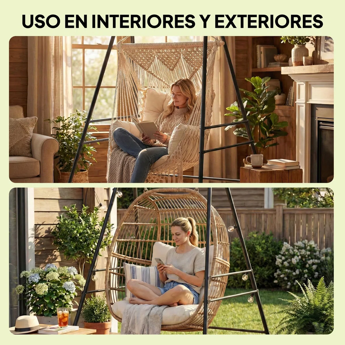 Outsunny Supporto per sedia sospesa e amaca, 183 cm, supporto per altalena con struttura in acciaio, cuscinetti antiscivolo e 2 moschettoni, per interni ed esterni, carico 150 kg, nero