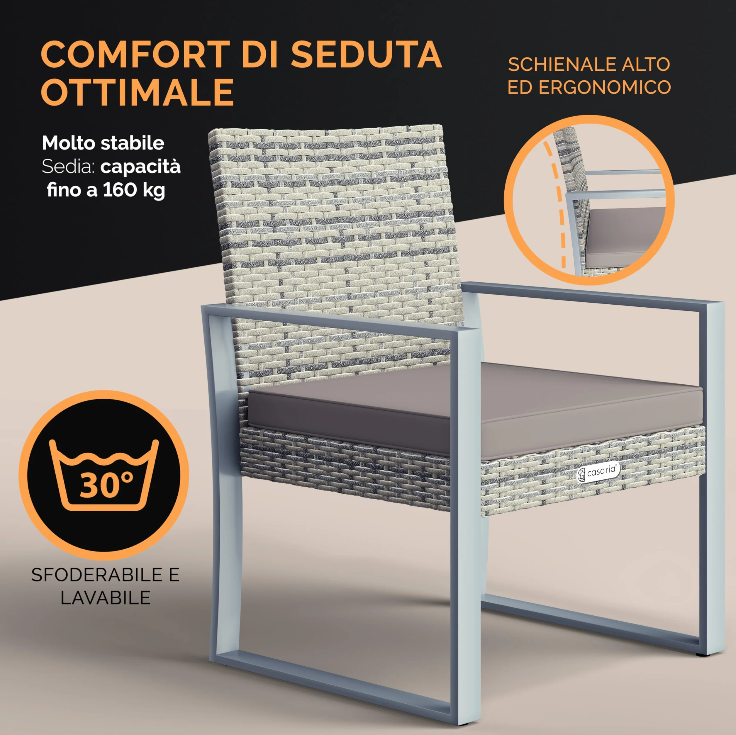Casaria Mobili Giardino Polyrattan Robusto Tavolo WPC 160kg 2 Sedie Regolabili Cuscini Terrazza Balcone Lounge Set