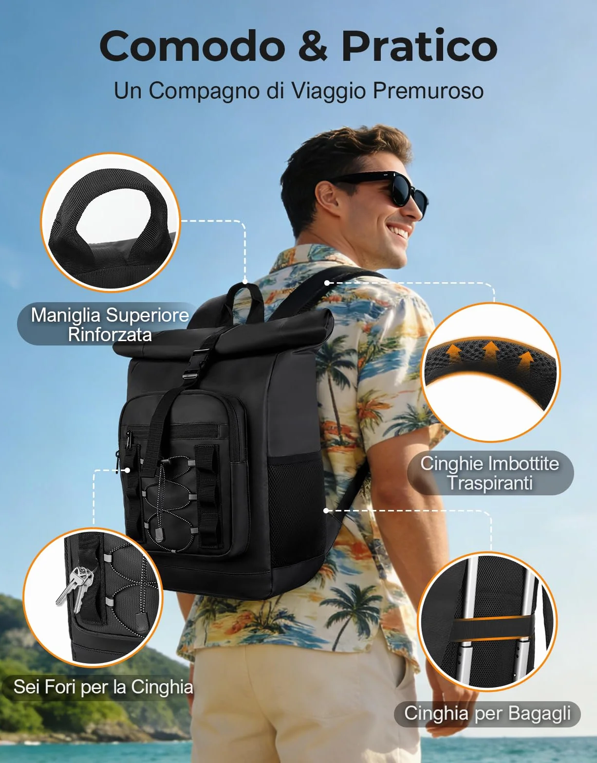 ISEYOU Zaino Termico Rolltop 24L Impermeabile Borsa Termica Porta Pranzo per Picnic BBQ Campeggio