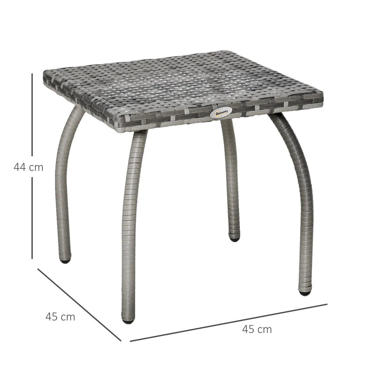 Outsunny Tavolino in Rattan Sintetico da Esterno, Giardino, Terrazzo Impermeabile Grigio 45x45x44cm