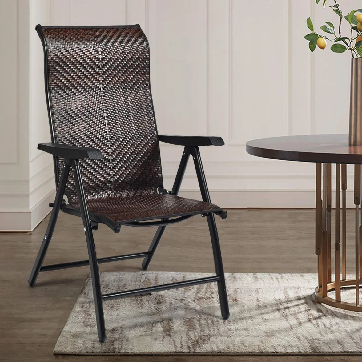 GIANTEX Set di 2 sedie da giardino in rattan con schienale regolabile, sedia pieghevole da giardino, sedia da pranzo, ergonomica, con braccioli, per giardino, balcone