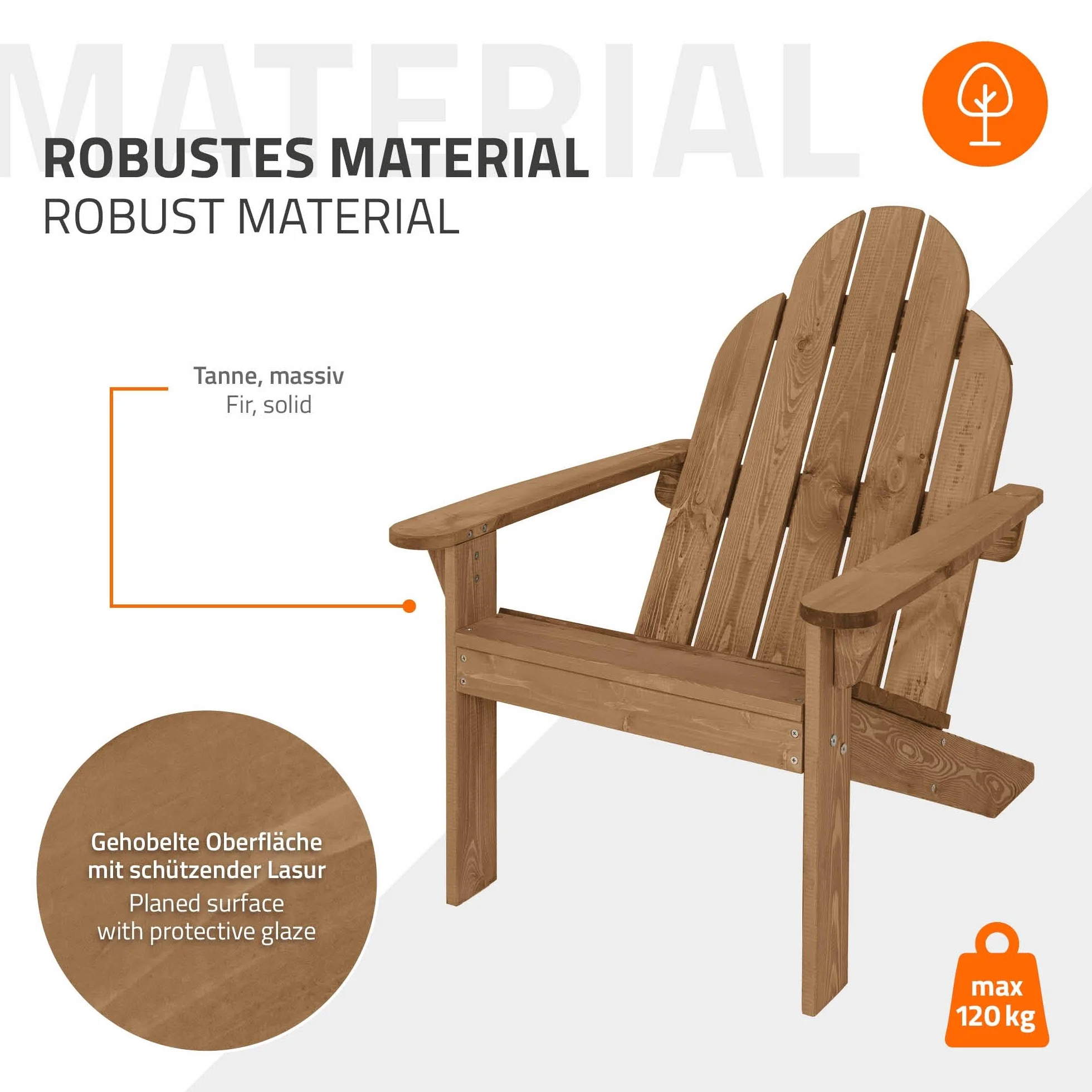 ECD Germany Sedia Adirondack in Legno Massiccio di Abete 92,5 x 70 x 89 cm Marrone Poltroncina da Giardino con Schienale e Braccioli Seduta Ergonomica Resistente alle Intemperie Costruzione Robusta