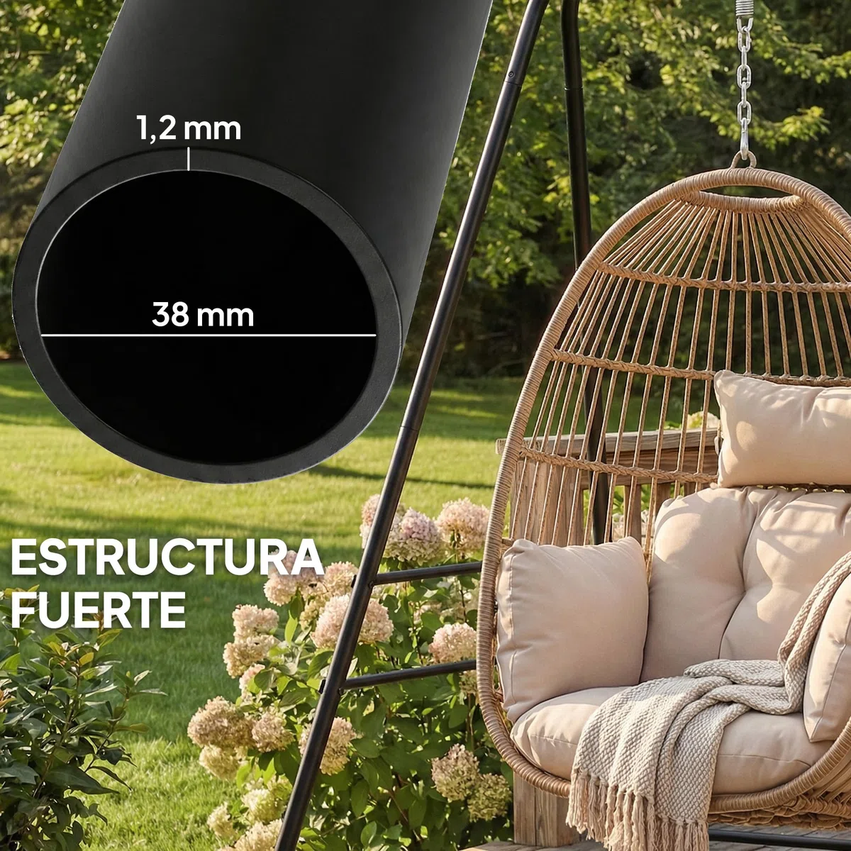 Outsunny Supporto per sedia sospesa e amaca, 183 cm, supporto per altalena con struttura in acciaio, cuscinetti antiscivolo e 2 moschettoni, per interni ed esterni, carico 150 kg, nero