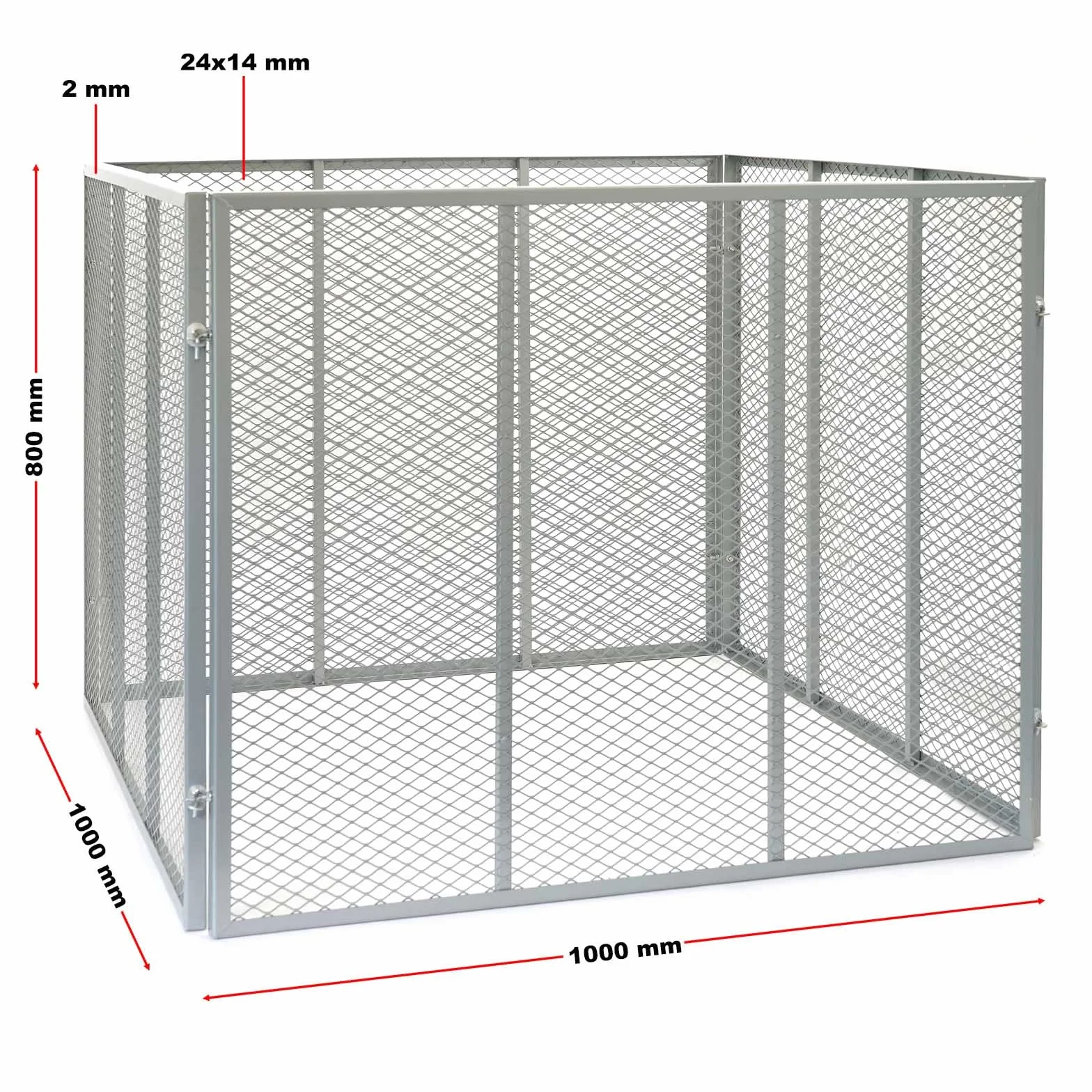 Wiltec Compostiera 100x100x80cm per 800 litri di compost con griglie di metallo per il compostaggio aperto