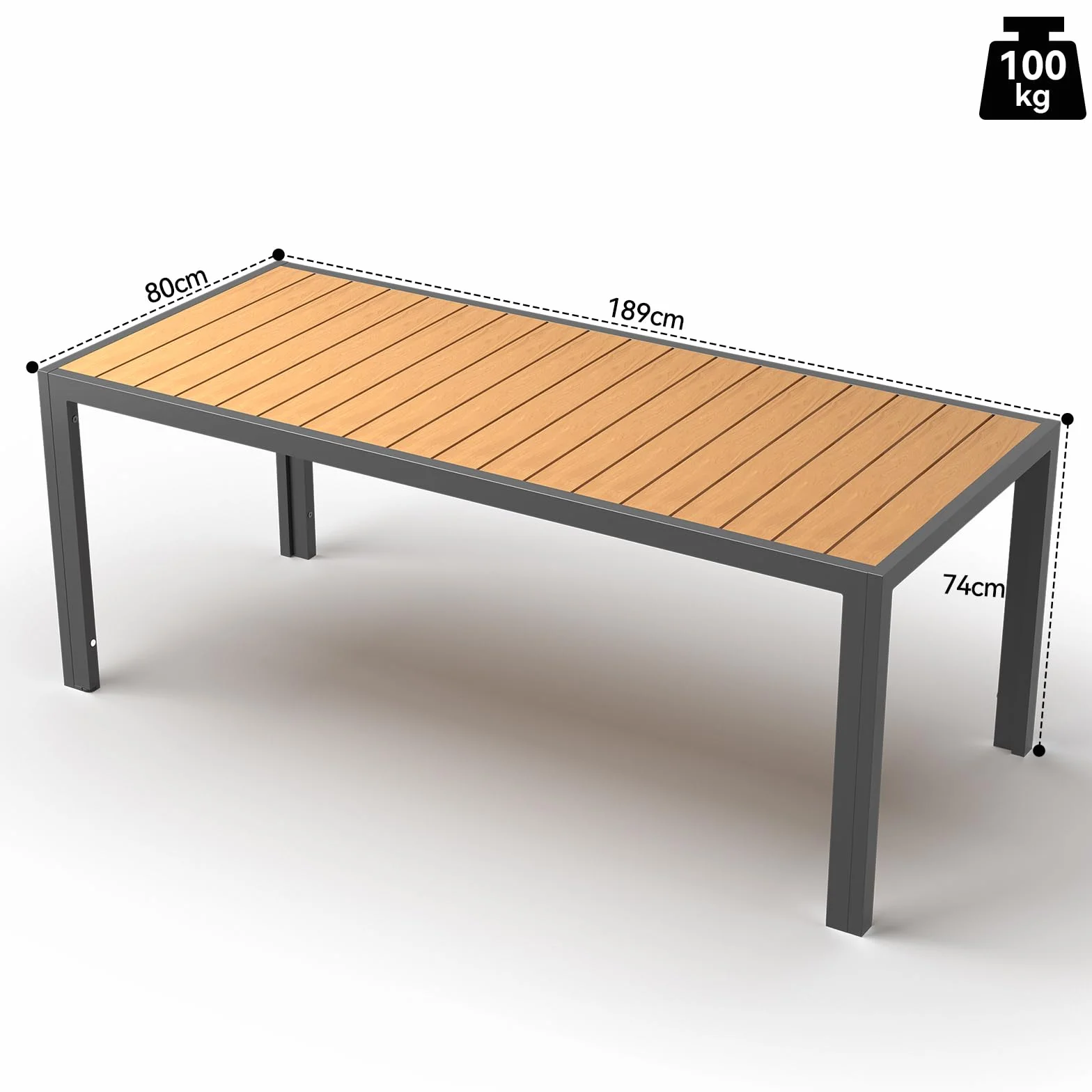 JUMMICO Tavolo da Giardino HDPS 189 x 80 x 74 cm Tavolino da Esterno Finitura a Vena di Legno