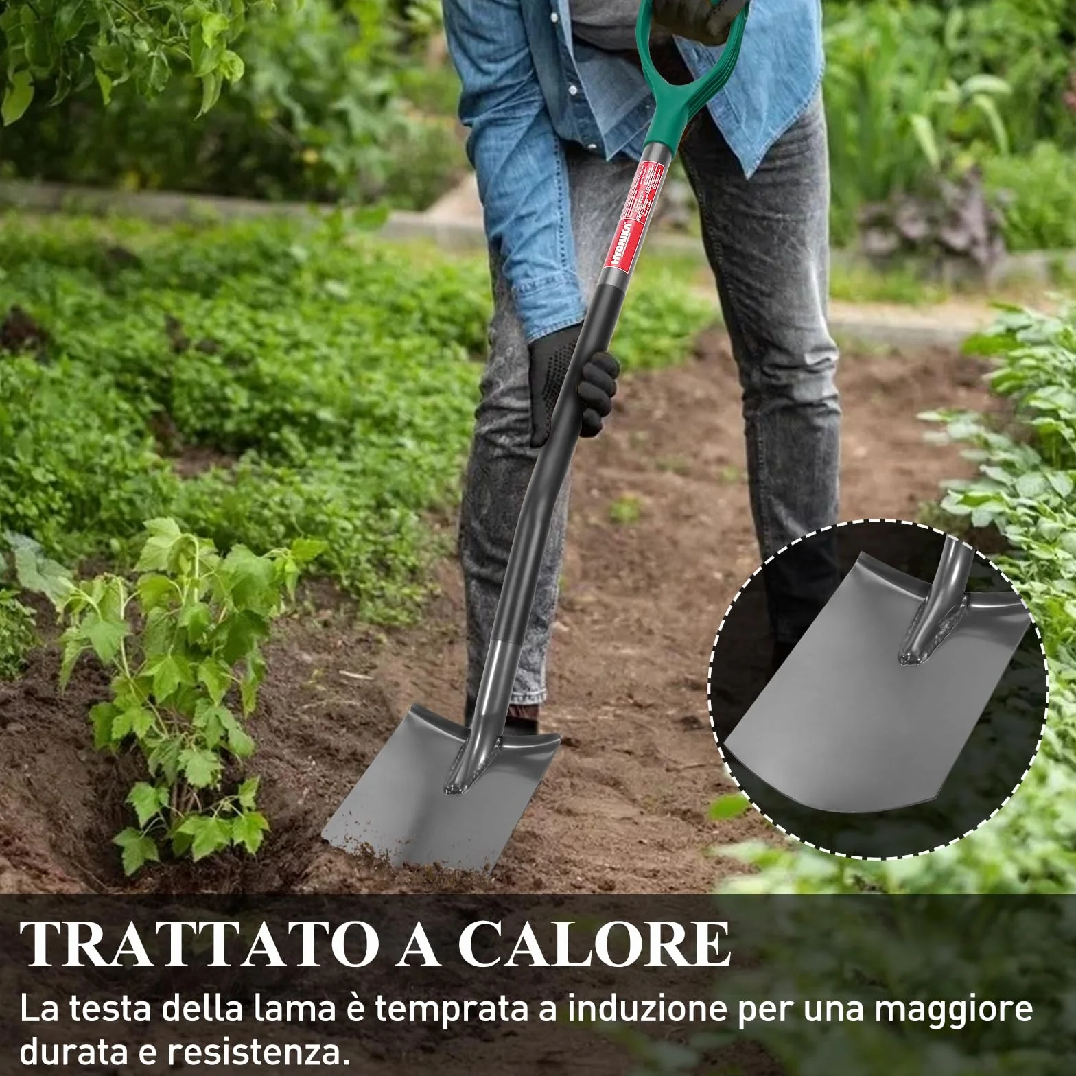 HYCHIKA Pala da Giardino Circolare, Vanga da Giardinaggi, Pala da Scavo, Acciaio Temprato di Alta Qualità, Manico Ergonomico Impugnatura a D, per Piante, Agricola, Diserbo, Spalatura Neve