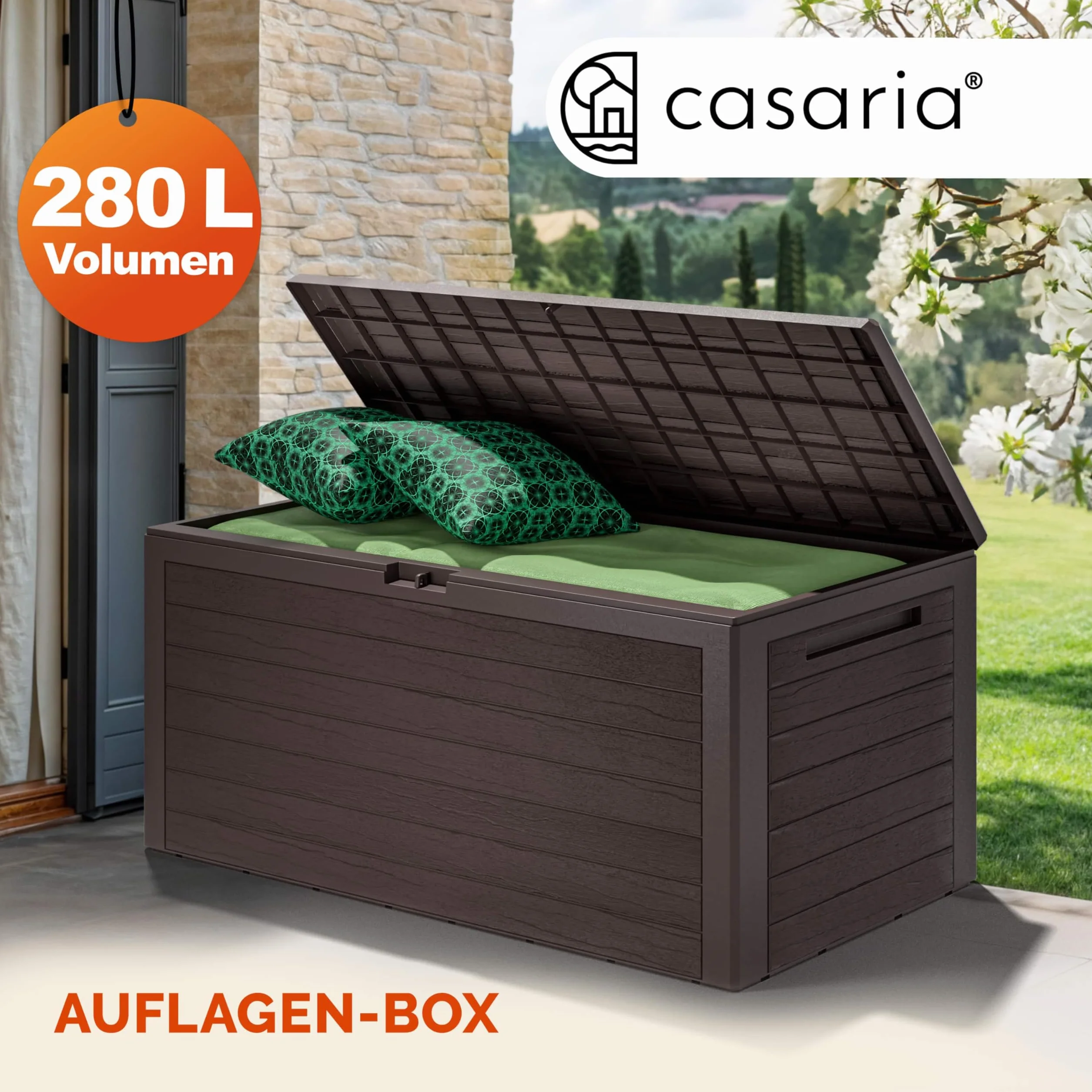 Casaria® Baule da Giardino XXL 280L Effetto Legno Cassapanca Richiudibile 116x43x55cm Box Multibox Contenitore Cuscini