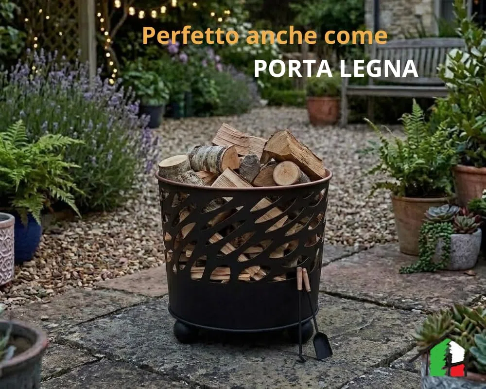 Braciere da Esterno Giardino Terrazzo Cestino in Ferro per Legna Ciotola per Fuoco Braciere Rotondo Diametro 39 cm Altezza 31,5 cm Mod. Canberra