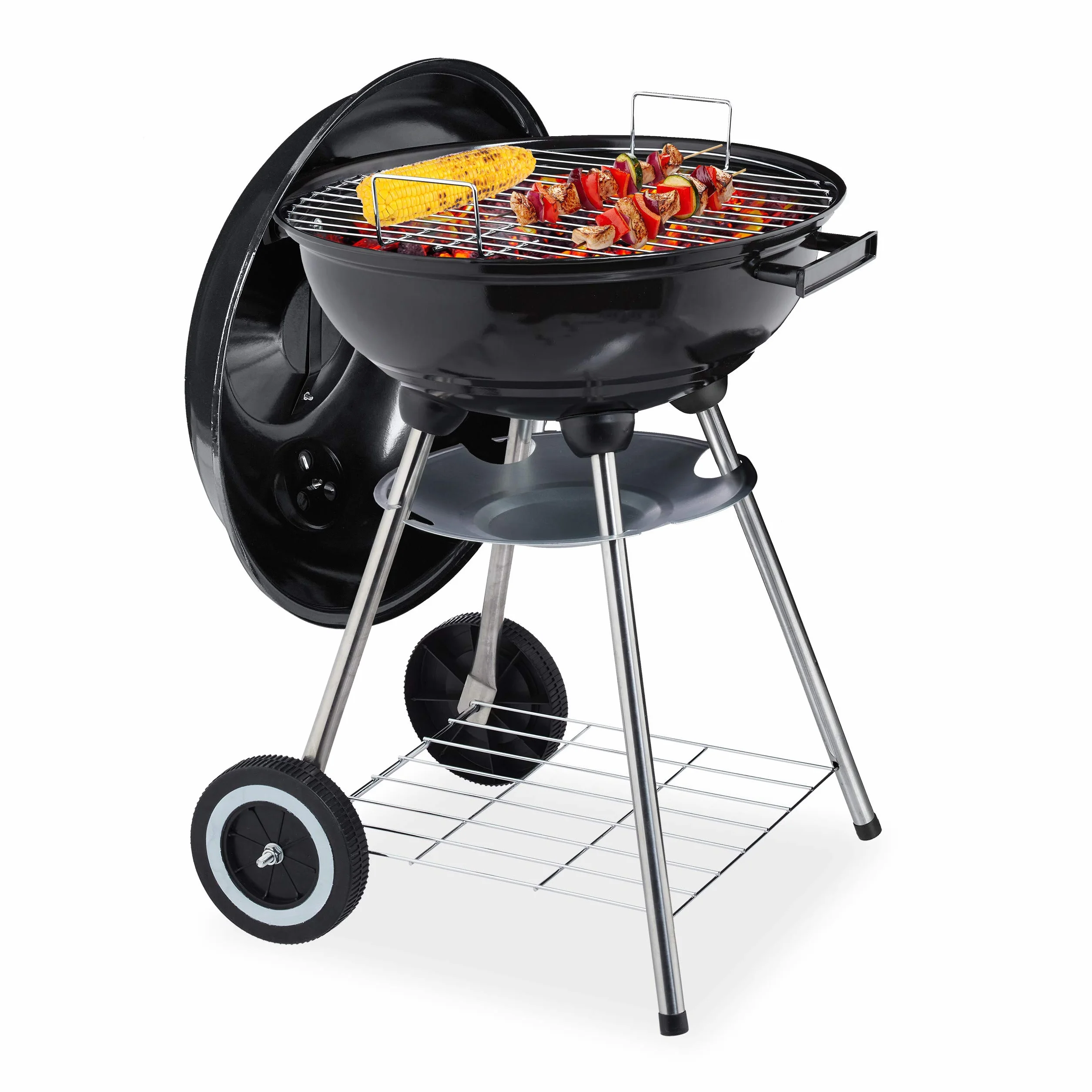 Relaxdays Barbecue Sfera Pieghevole Portatile Griglia 40 cm Nero
