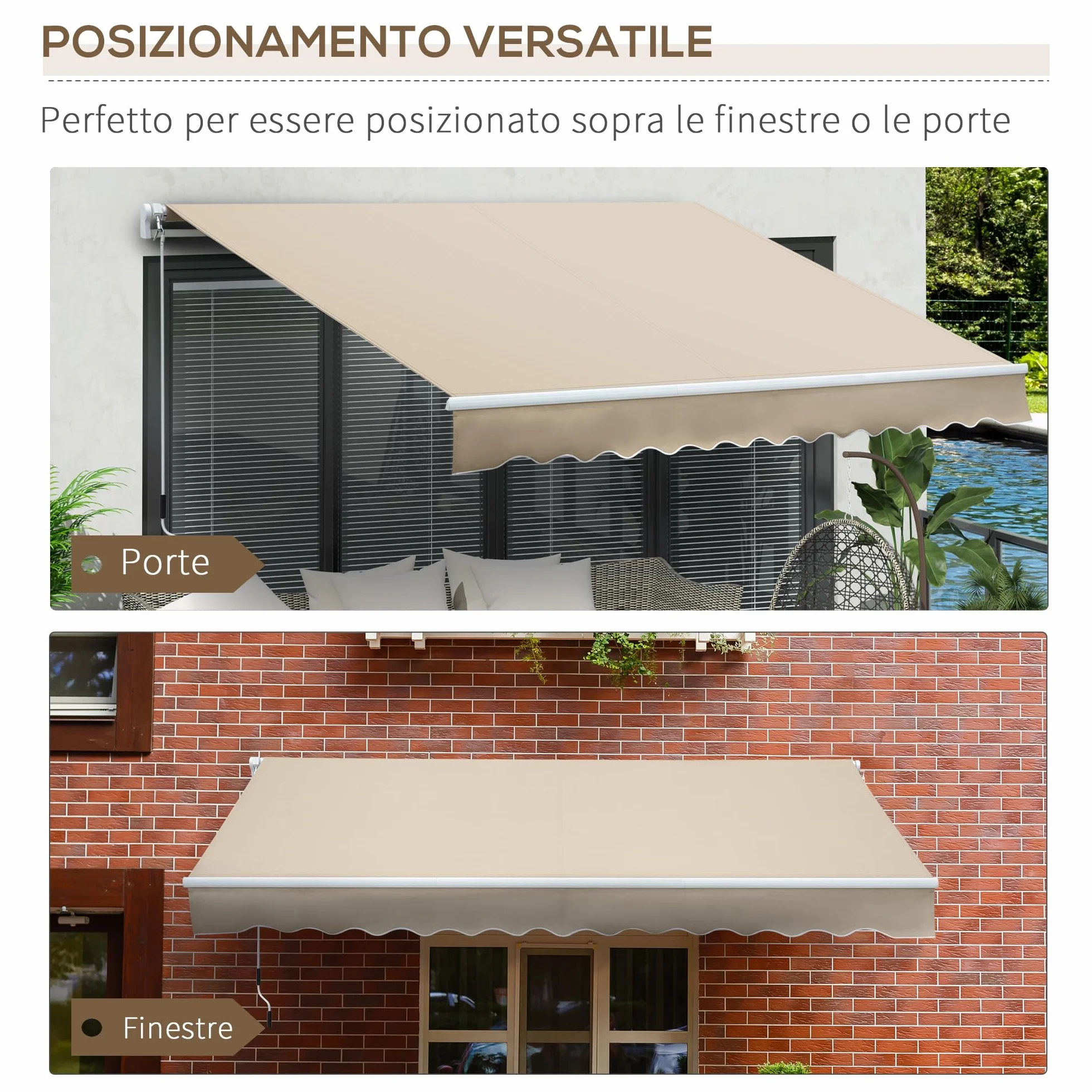 Outsunny Tenda da Sole 3.5x2.5 m Braccio Avvolgibile Manovella Alluminio Poliestere 280 g/㎡ UV30+ Crema