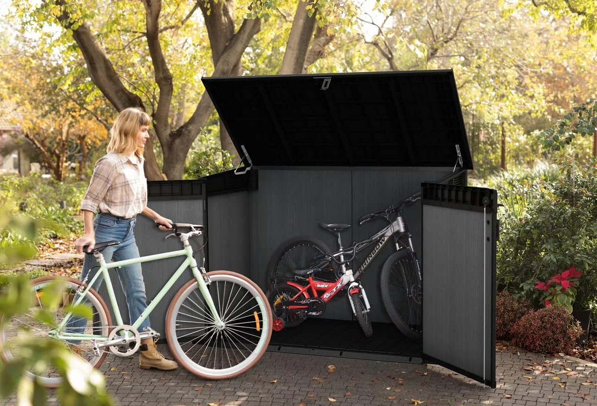 Keter Porta Attrezzi da Esterno Cortina Mega, Ideale per il Giardino, Grigio Scuro, 190,5x109,3x132,5H cm, 2020L